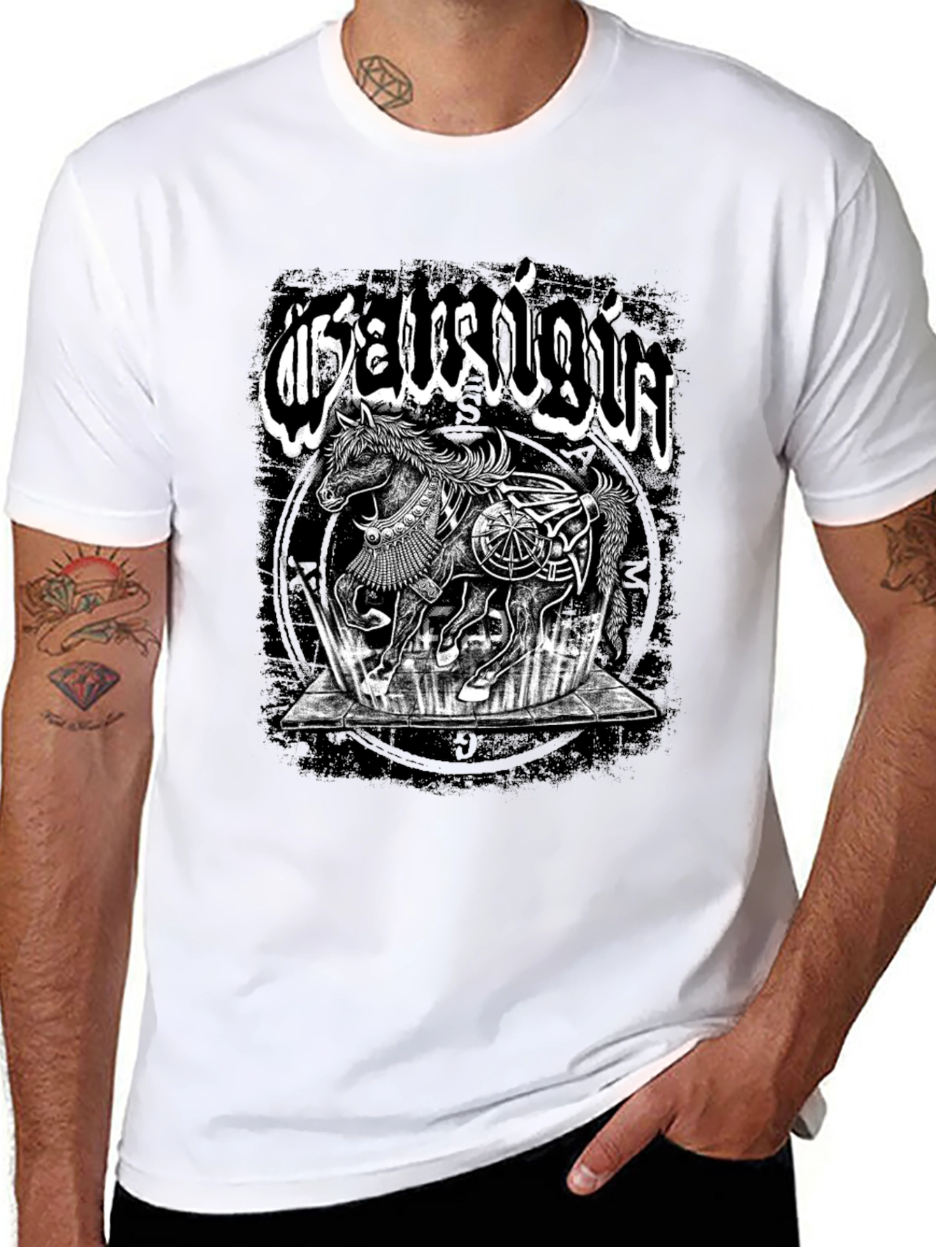 Mystic Horse Graphic Tee - Black Cotton T-Shirt