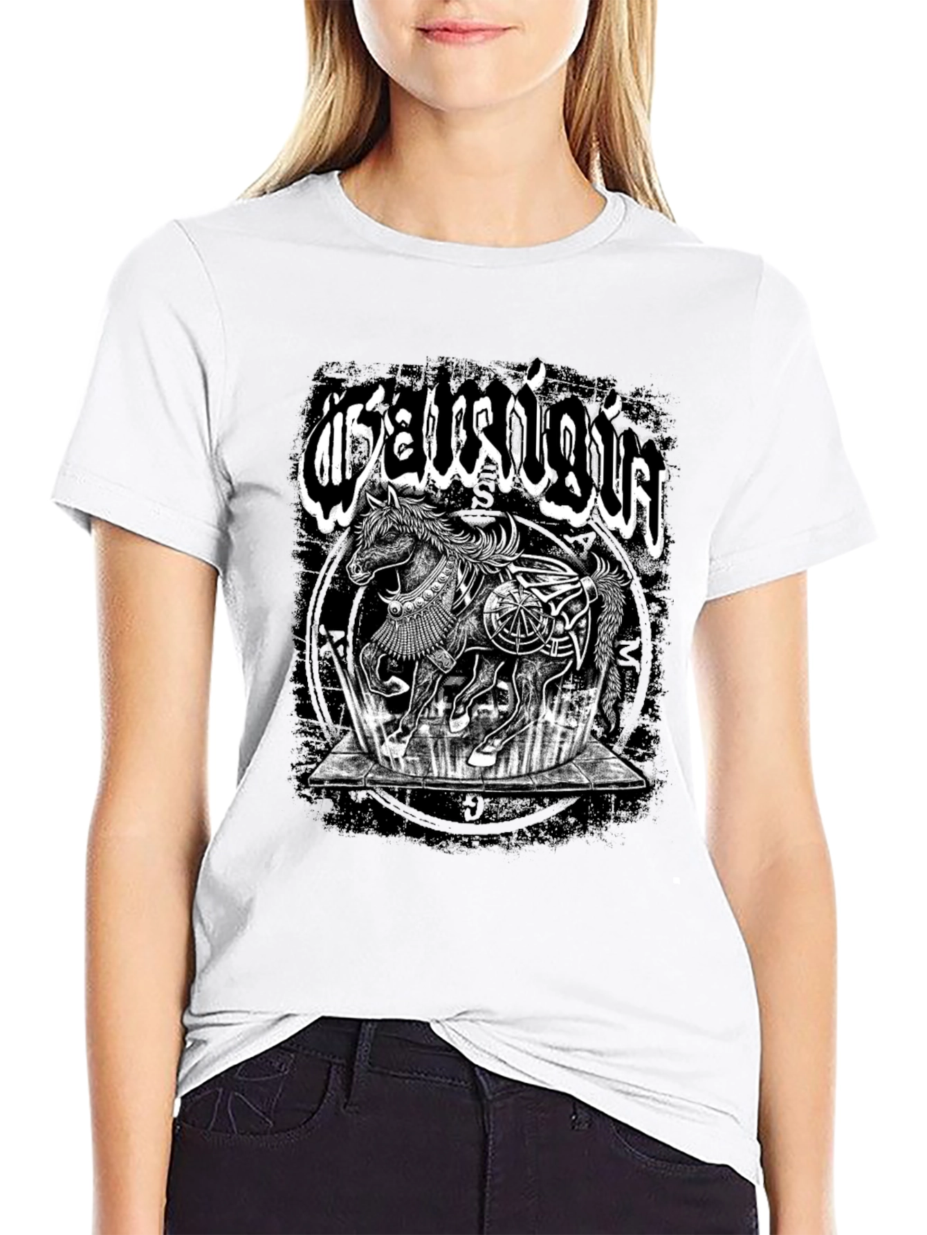 Mystic Horse Graphic Tee - Black Cotton T-Shirt