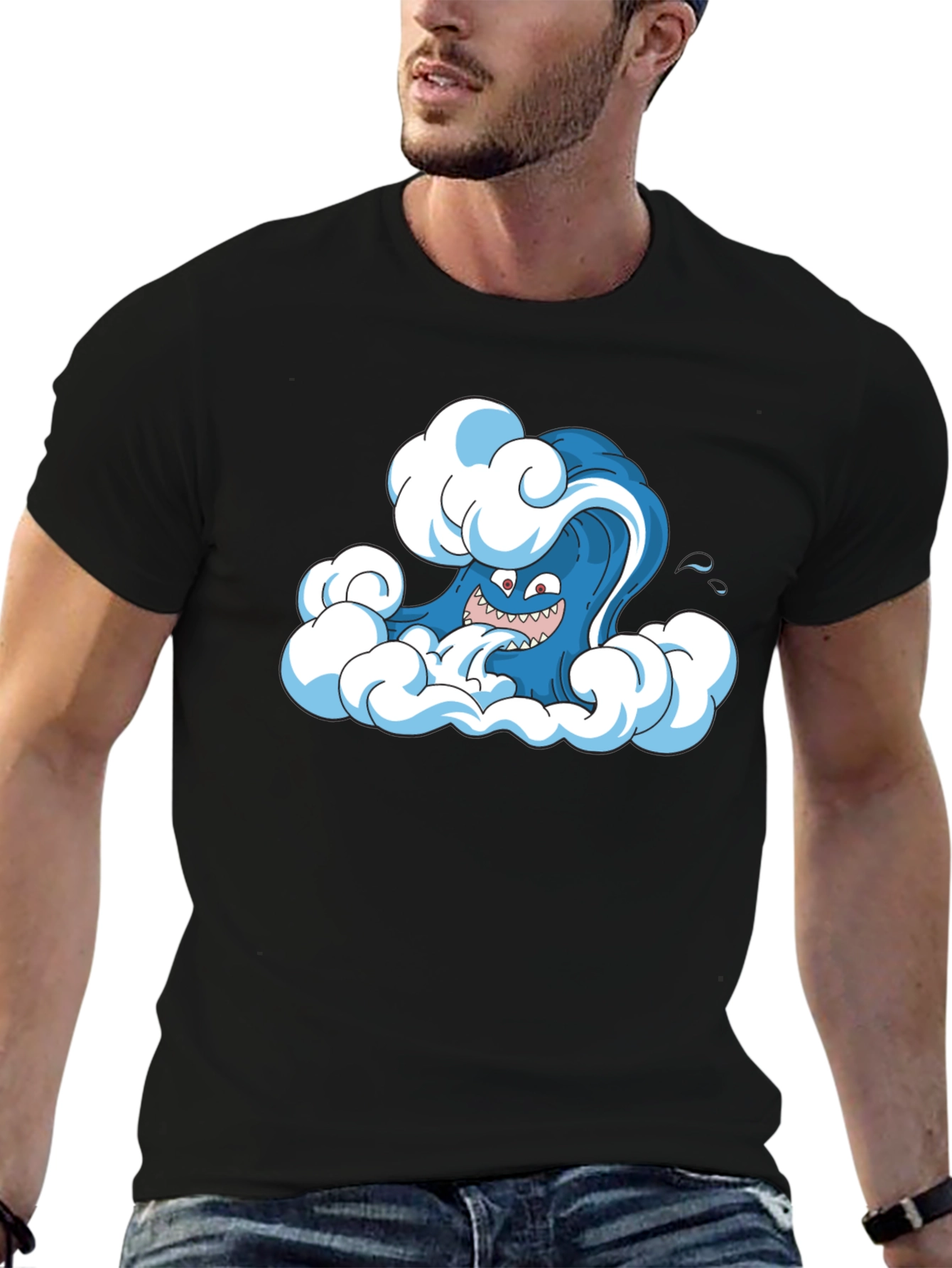Cartoon Wave Black T-Shirt