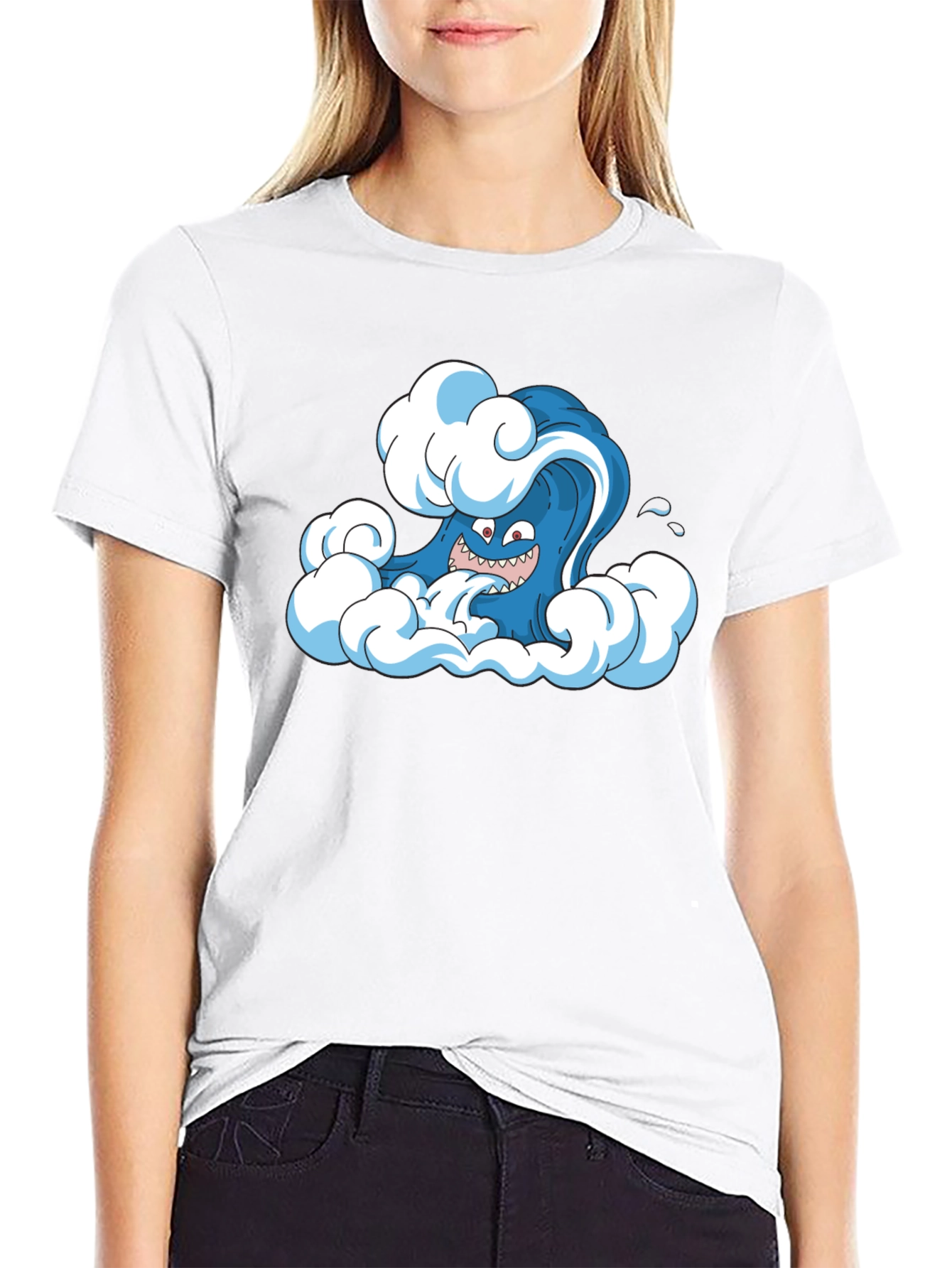 Cartoon Wave Black T-Shirt