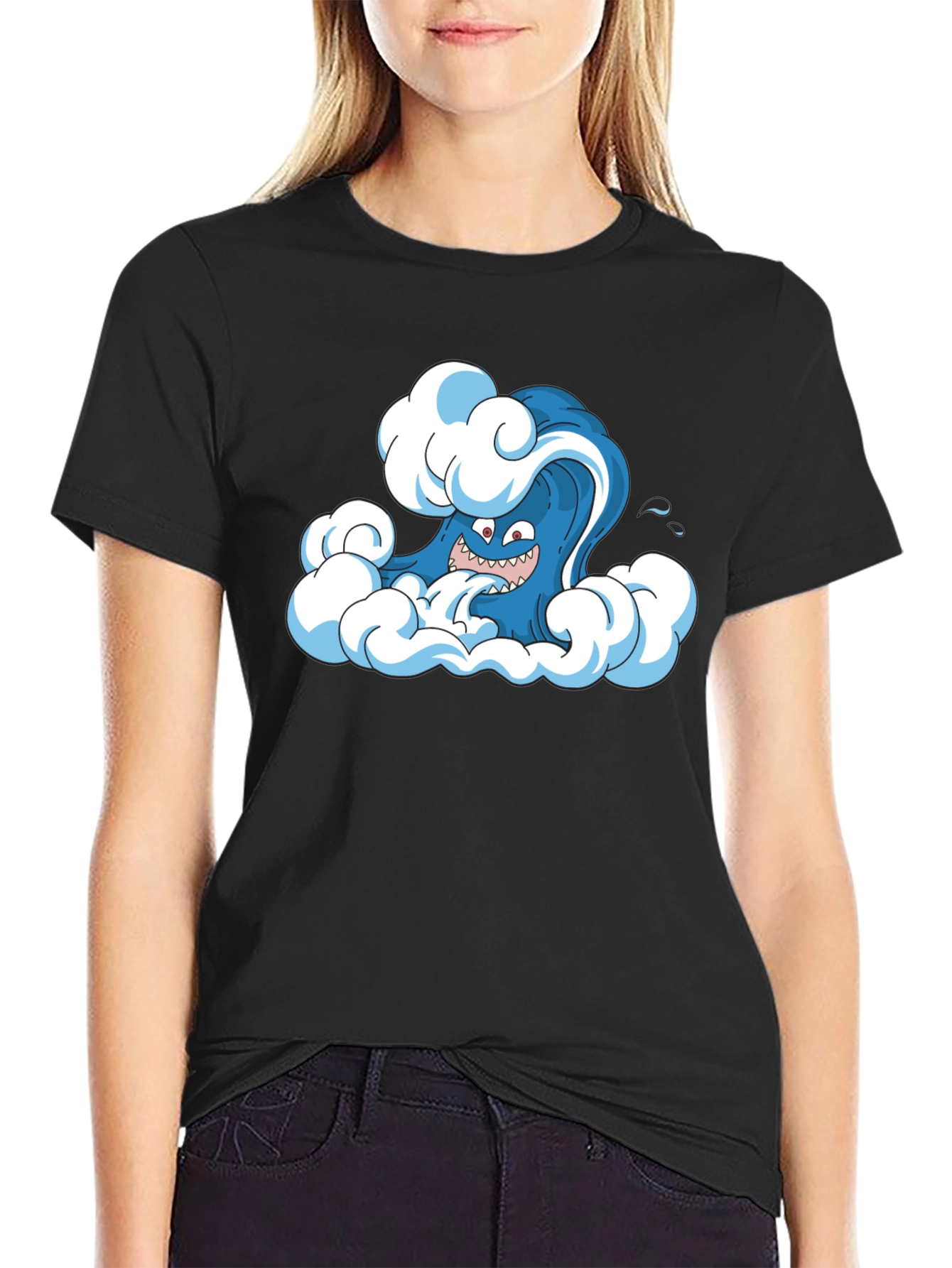 Cartoon Wave Black T-Shirt