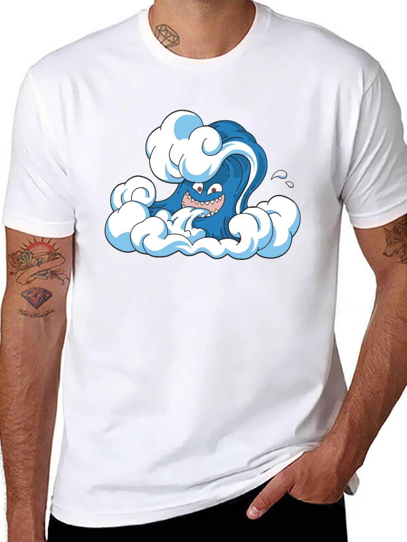 Cartoon Wave Black T-Shirt