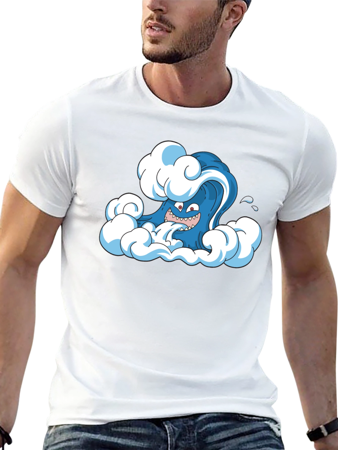 Cartoon Wave Black T-Shirt