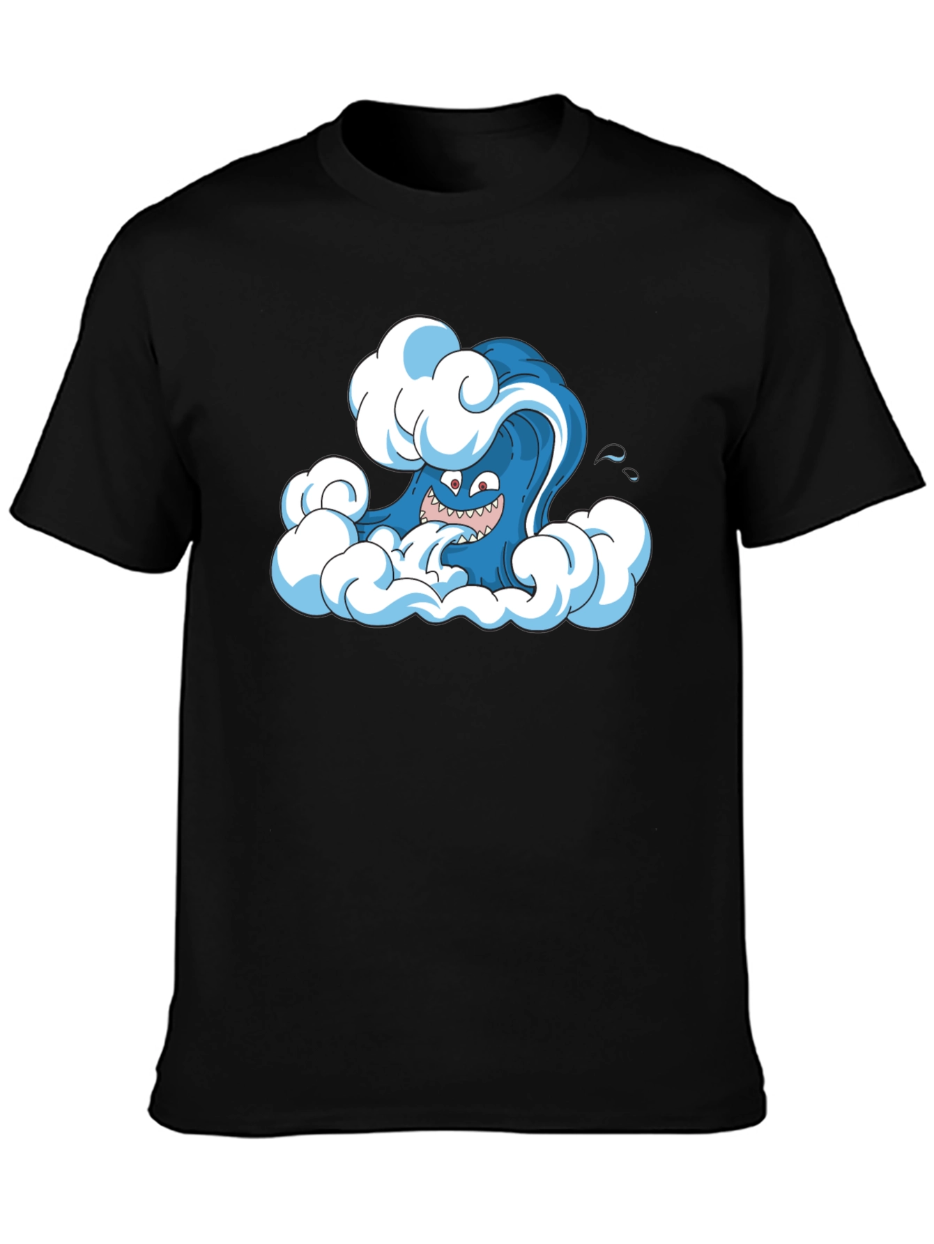 Cartoon Wave Black T-Shirt