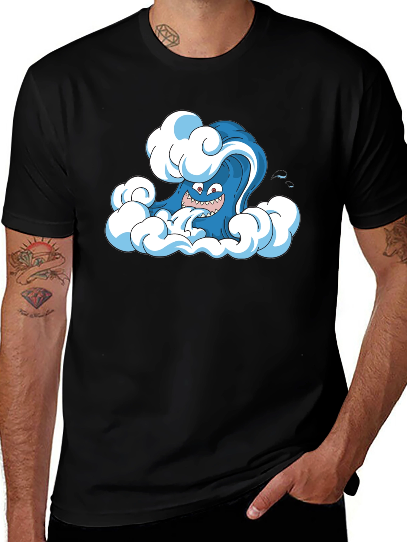 Cartoon Wave Black T-Shirt