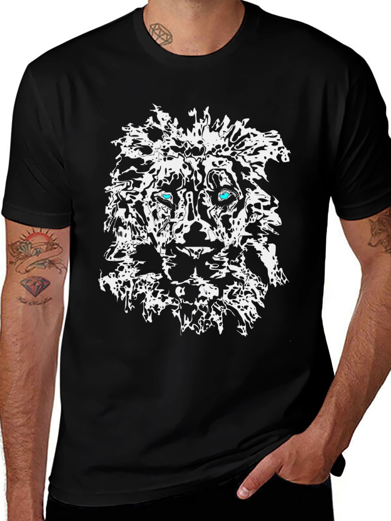 Abstract Lion Graphic Print Black T-Shirt
