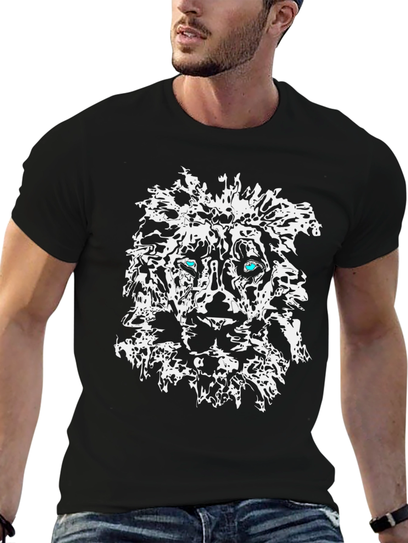 Abstract Lion Graphic Print Black T-Shirt
