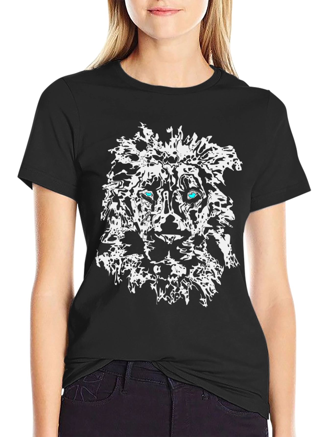 Abstract Lion Graphic Print Black T-Shirt