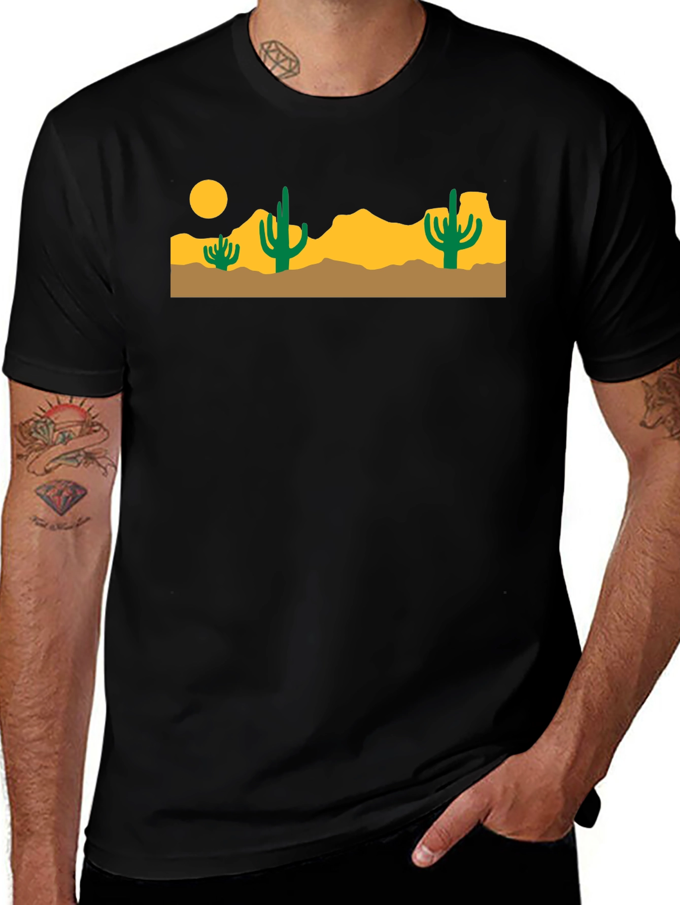 Desert Cactus Graphic Tee - Black Cotton T-Shirt