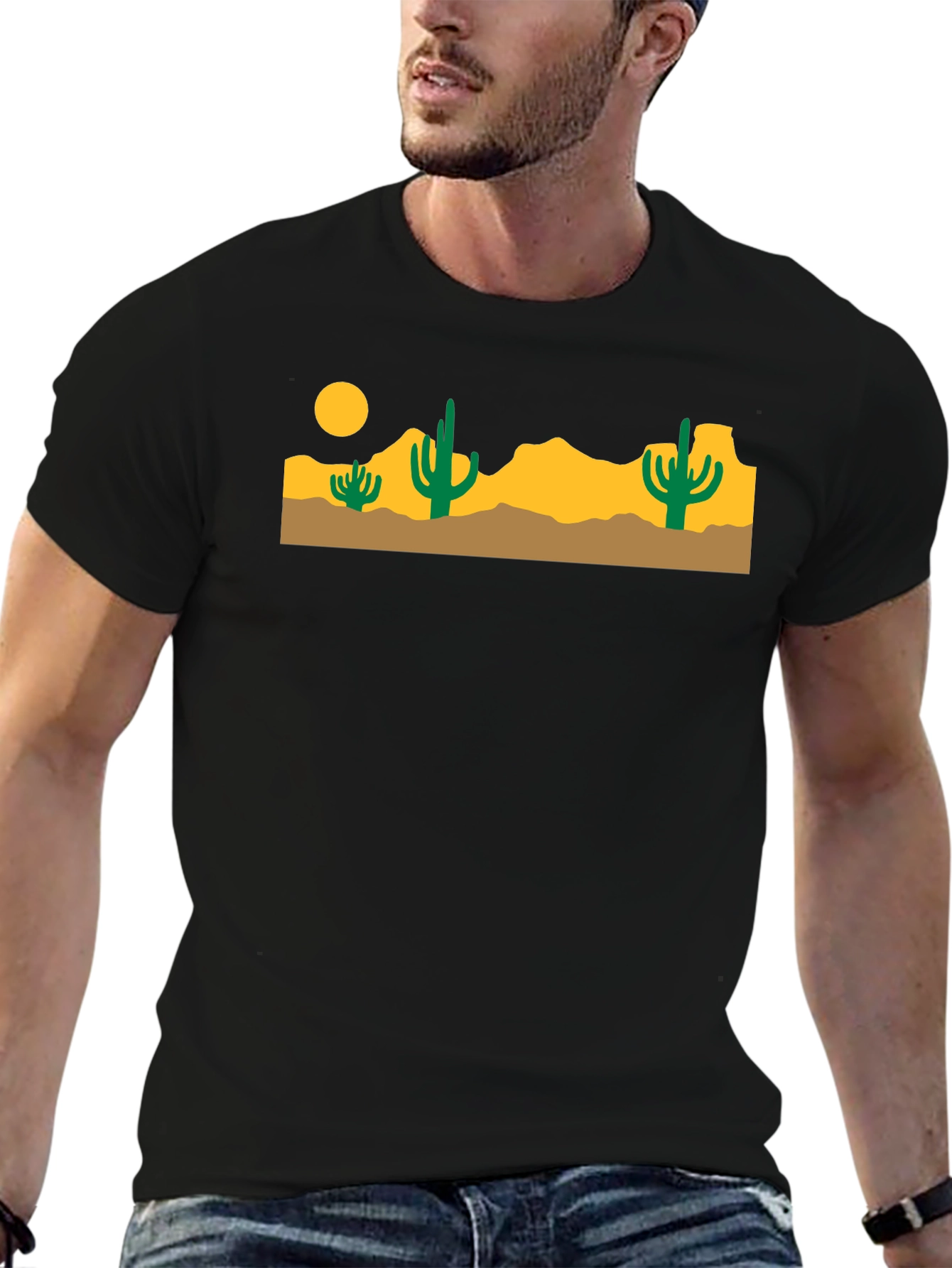 Desert Cactus Graphic Tee - Black Cotton T-Shirt