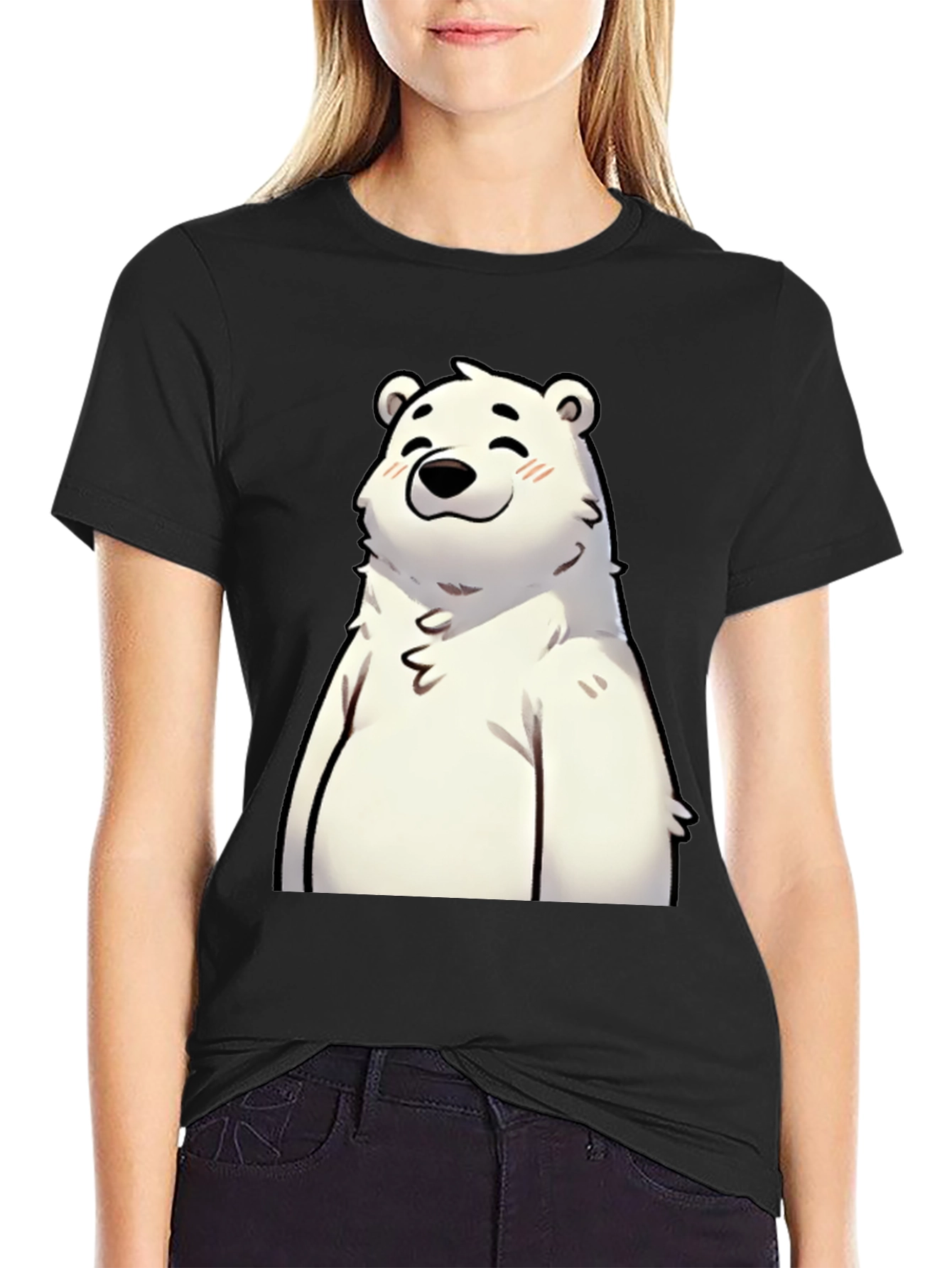 Cute Polar Bear Graphic Black T-Shirt