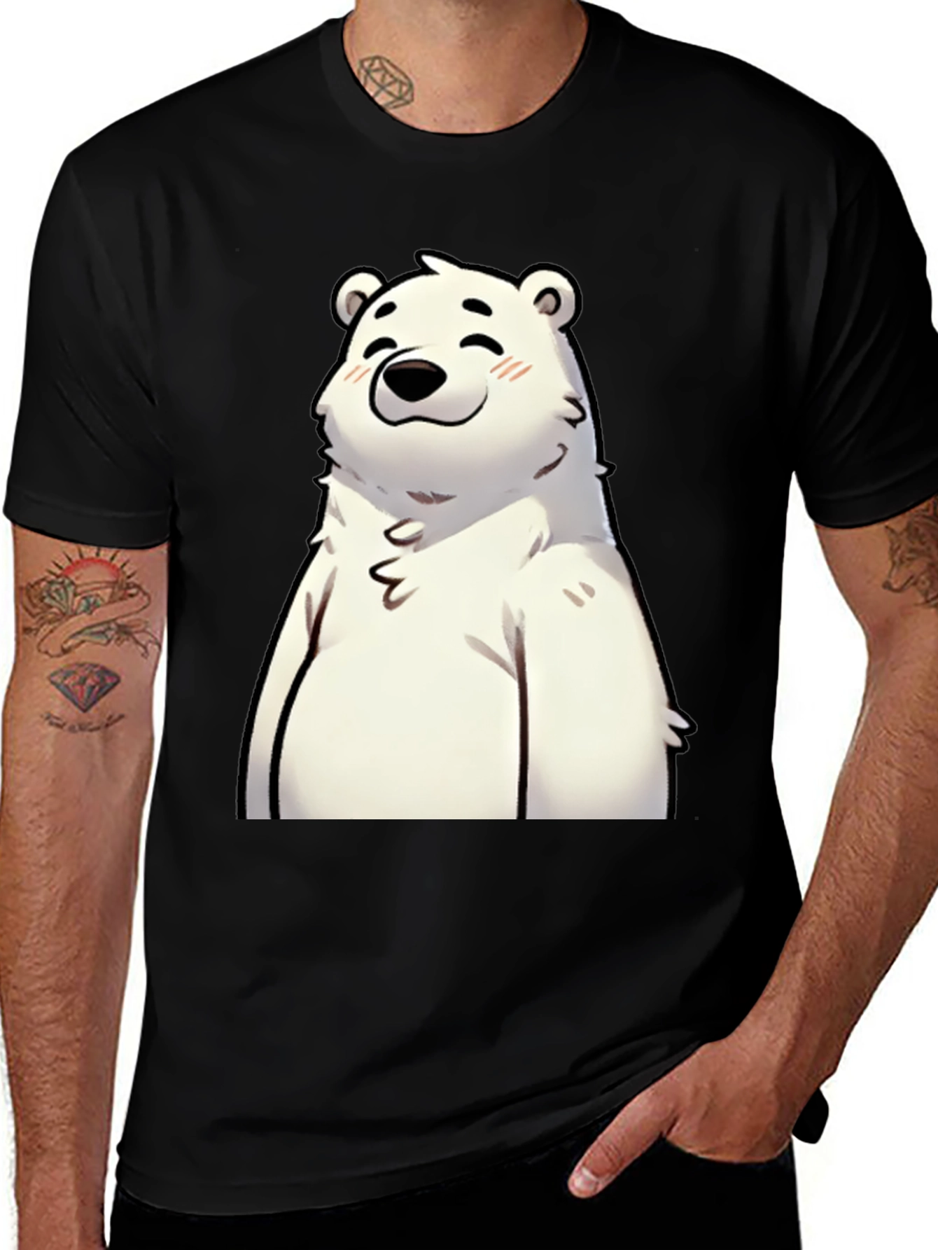 Cute Polar Bear Graphic Black T-Shirt
