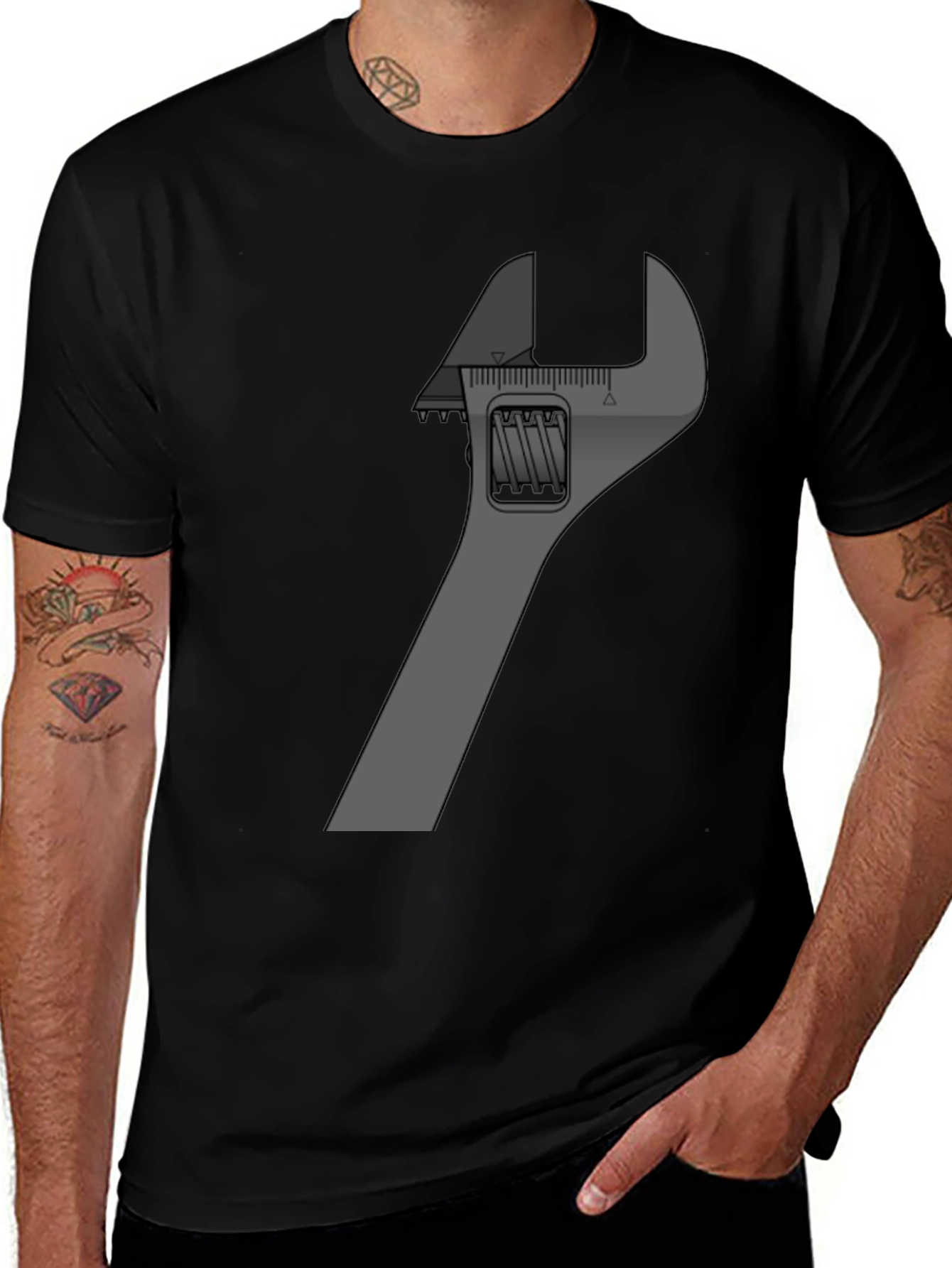 Adjustable Wrench Graphic Tee - Black Cotton Blend