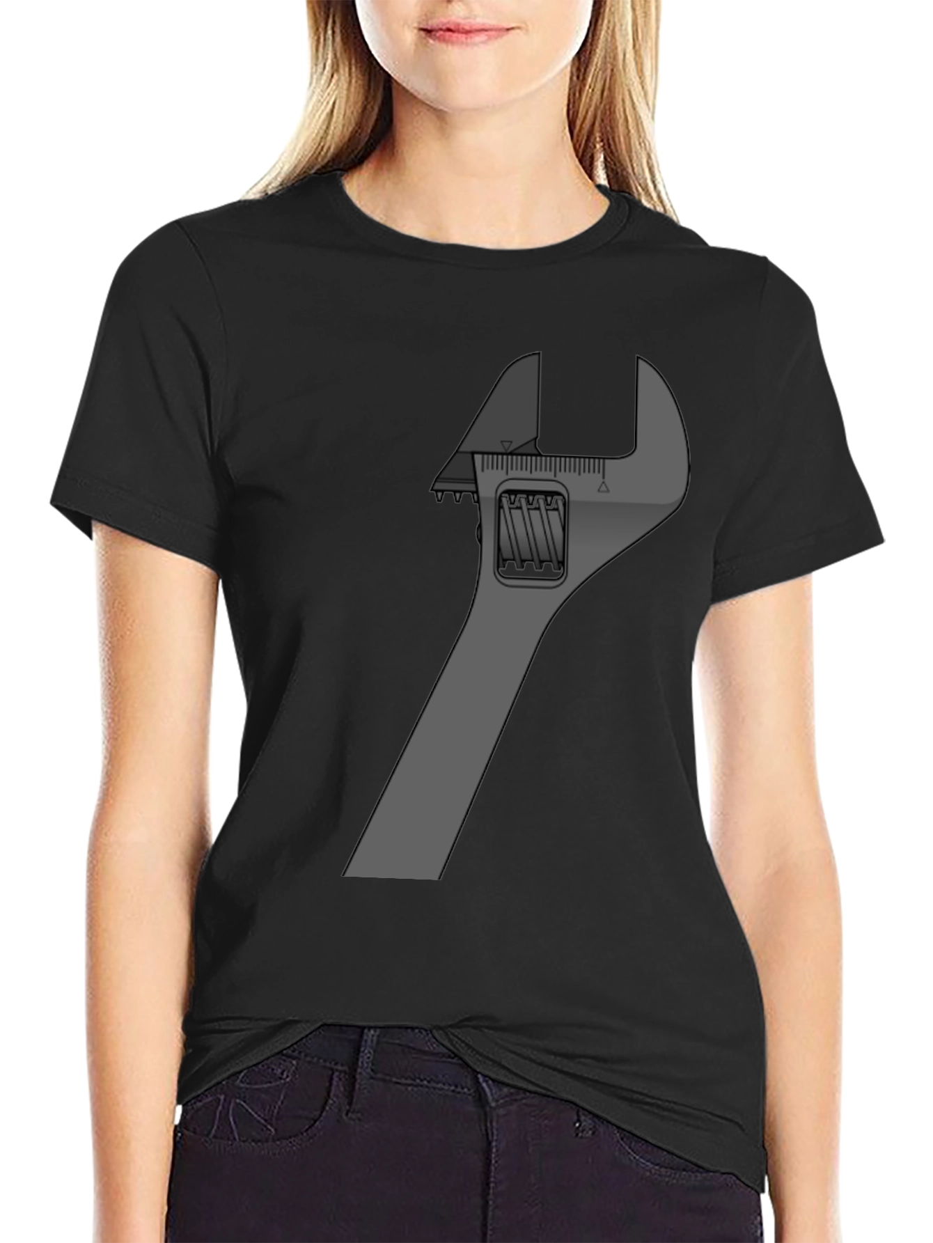 Adjustable Wrench Graphic Tee - Black Cotton Blend