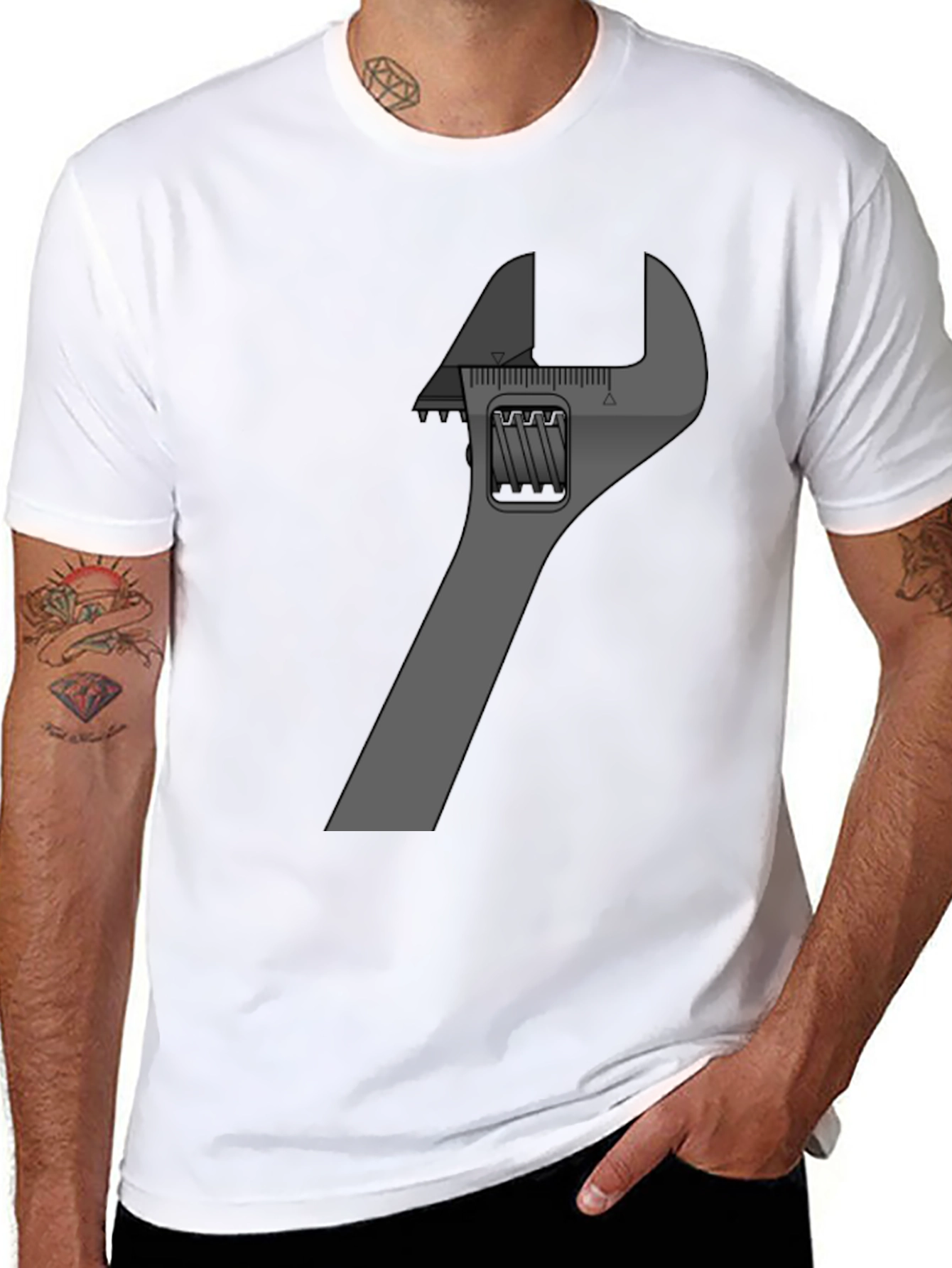 Adjustable Wrench Graphic Tee - Black Cotton Blend