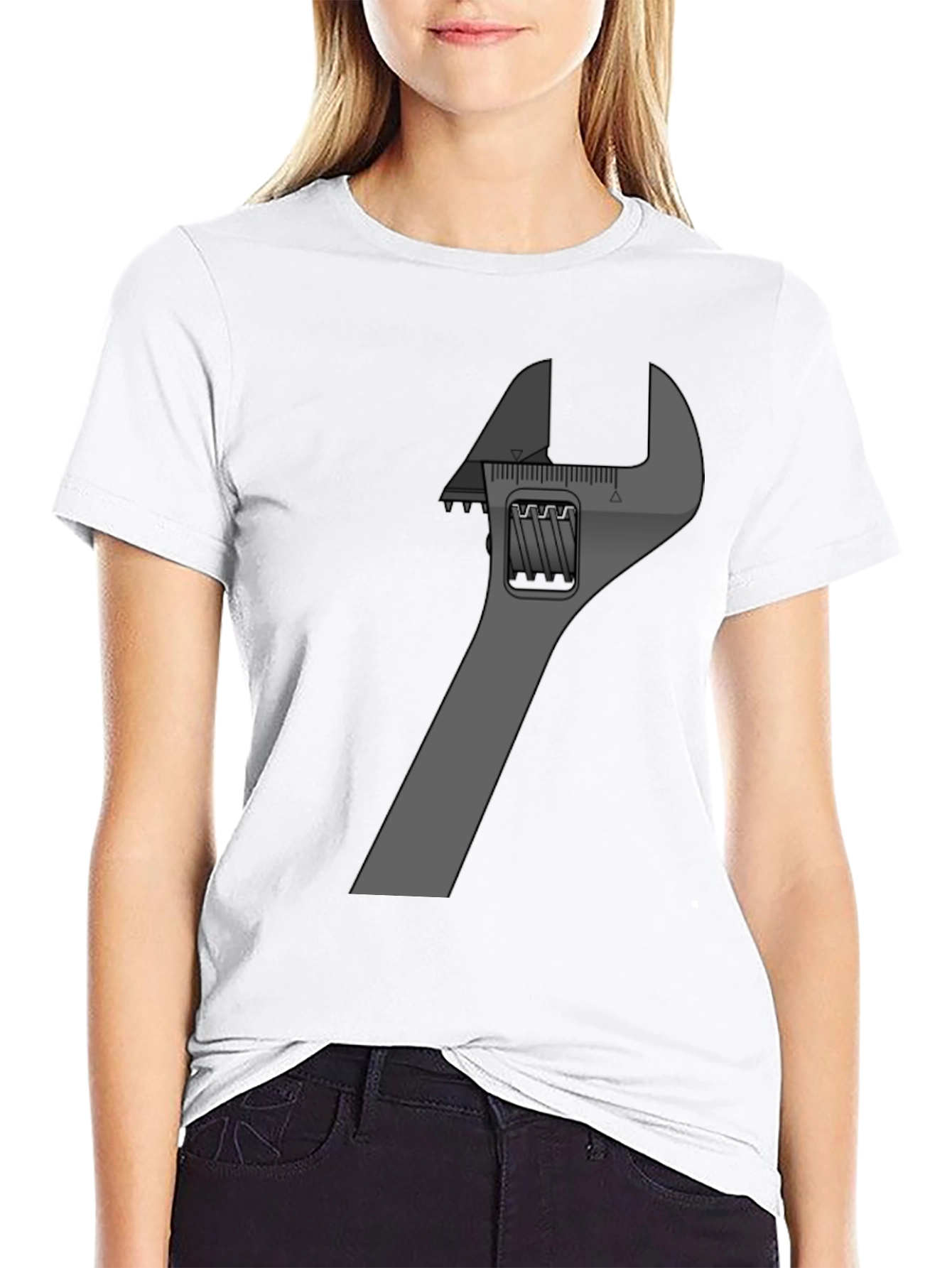 Adjustable Wrench Graphic Tee - Black Cotton Blend