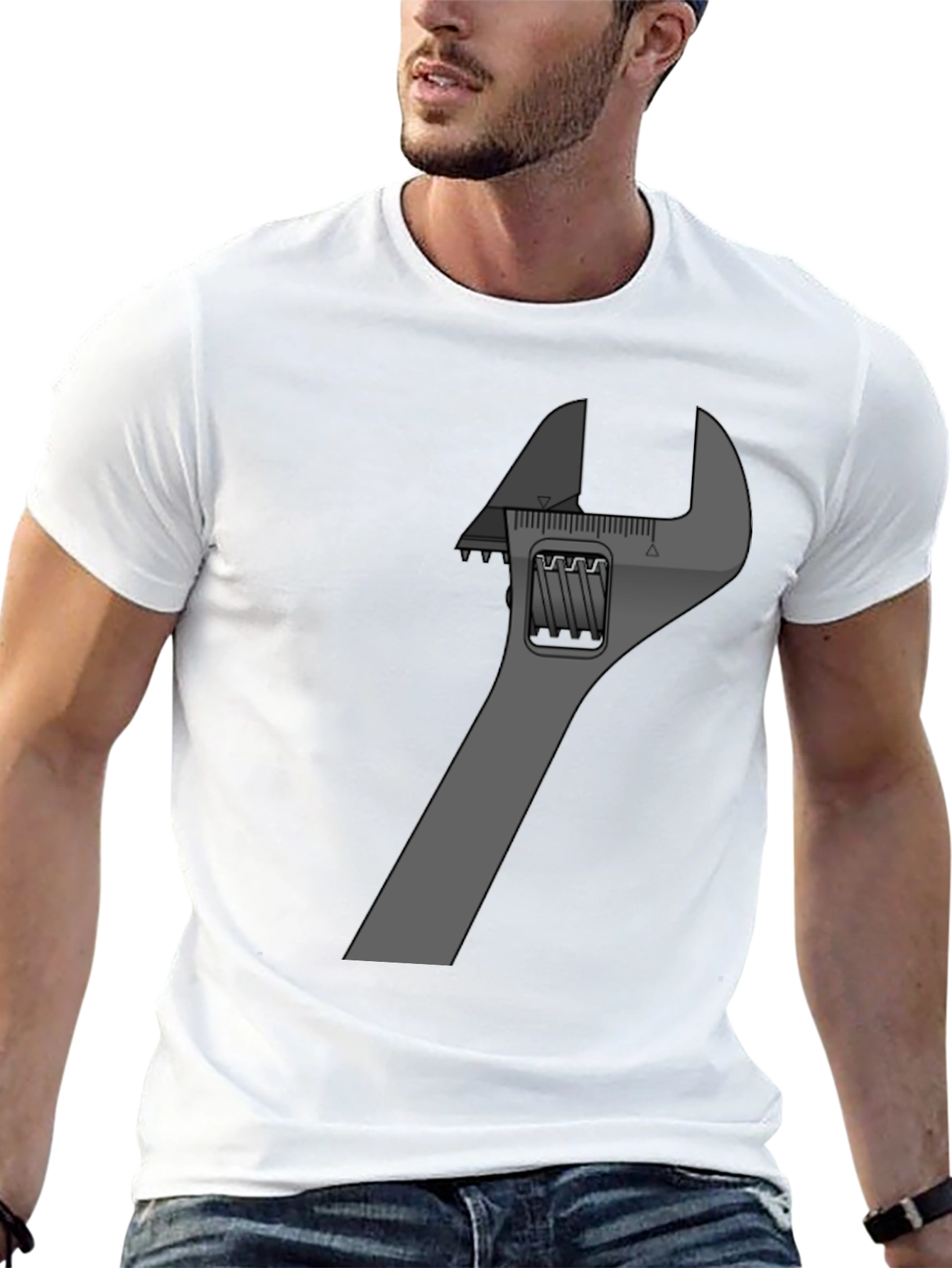 Adjustable Wrench Graphic Tee - Black Cotton Blend