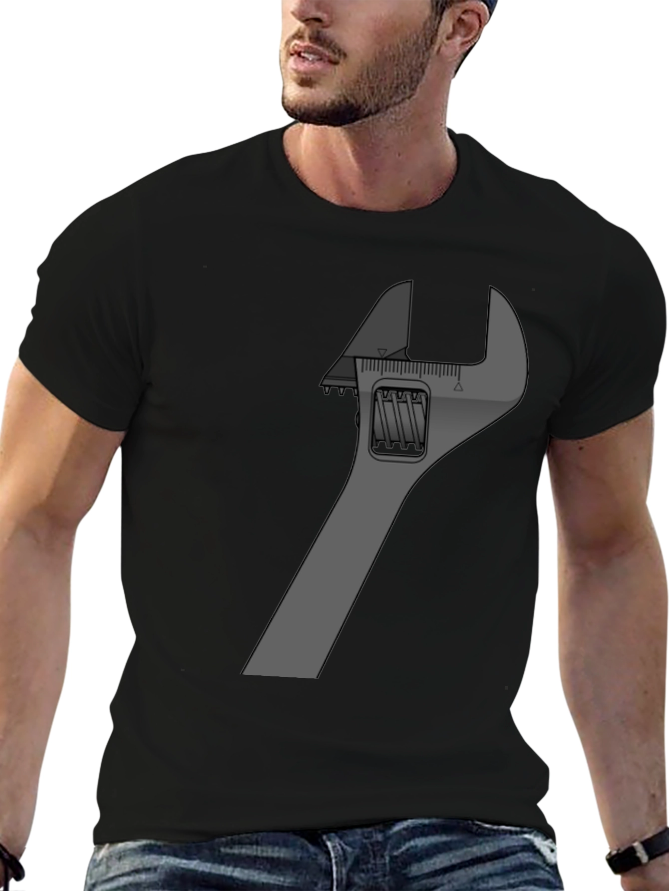 Adjustable Wrench Graphic Tee - Black Cotton Blend