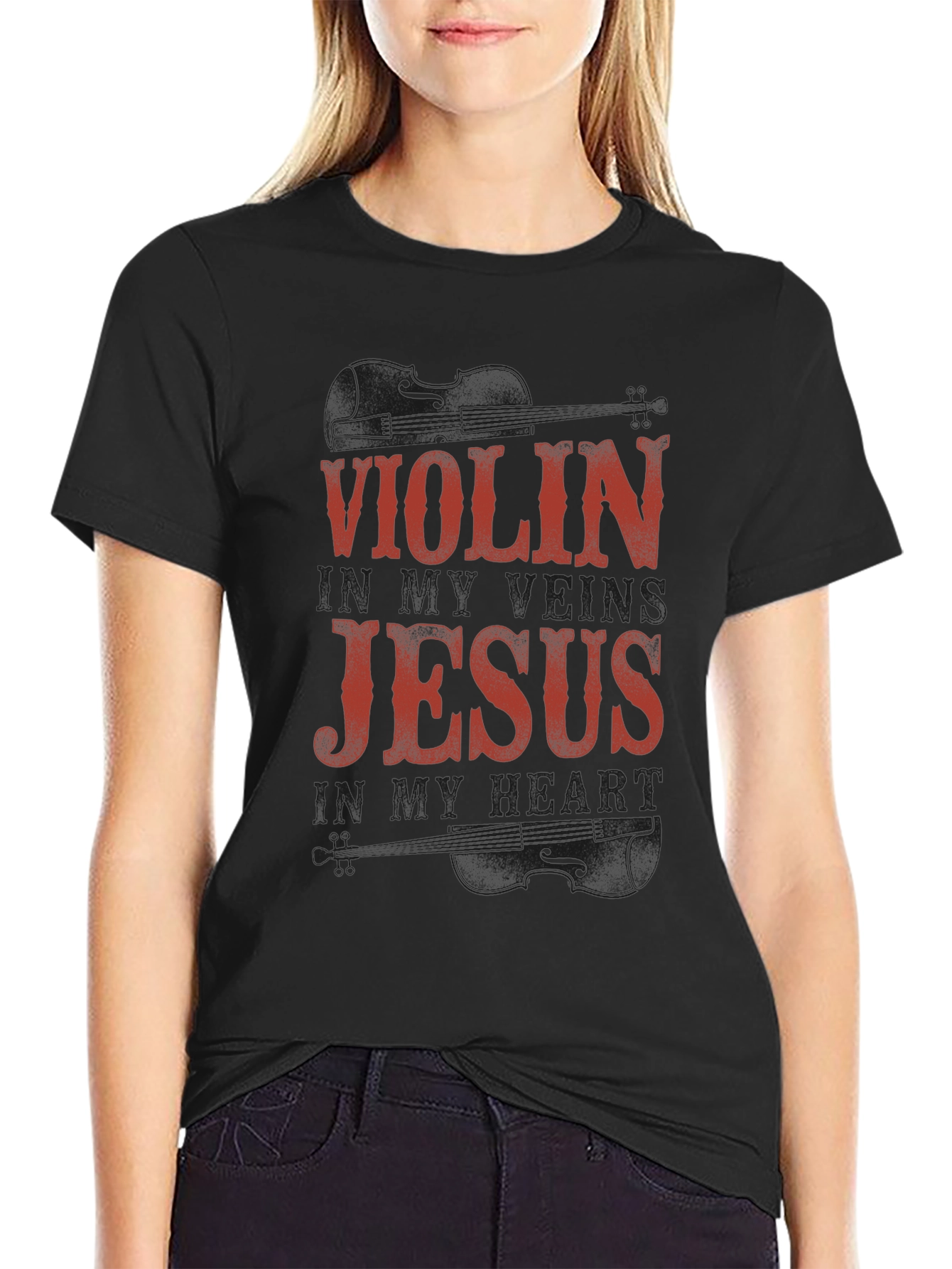 Violin & Jesus Black T-Shirt