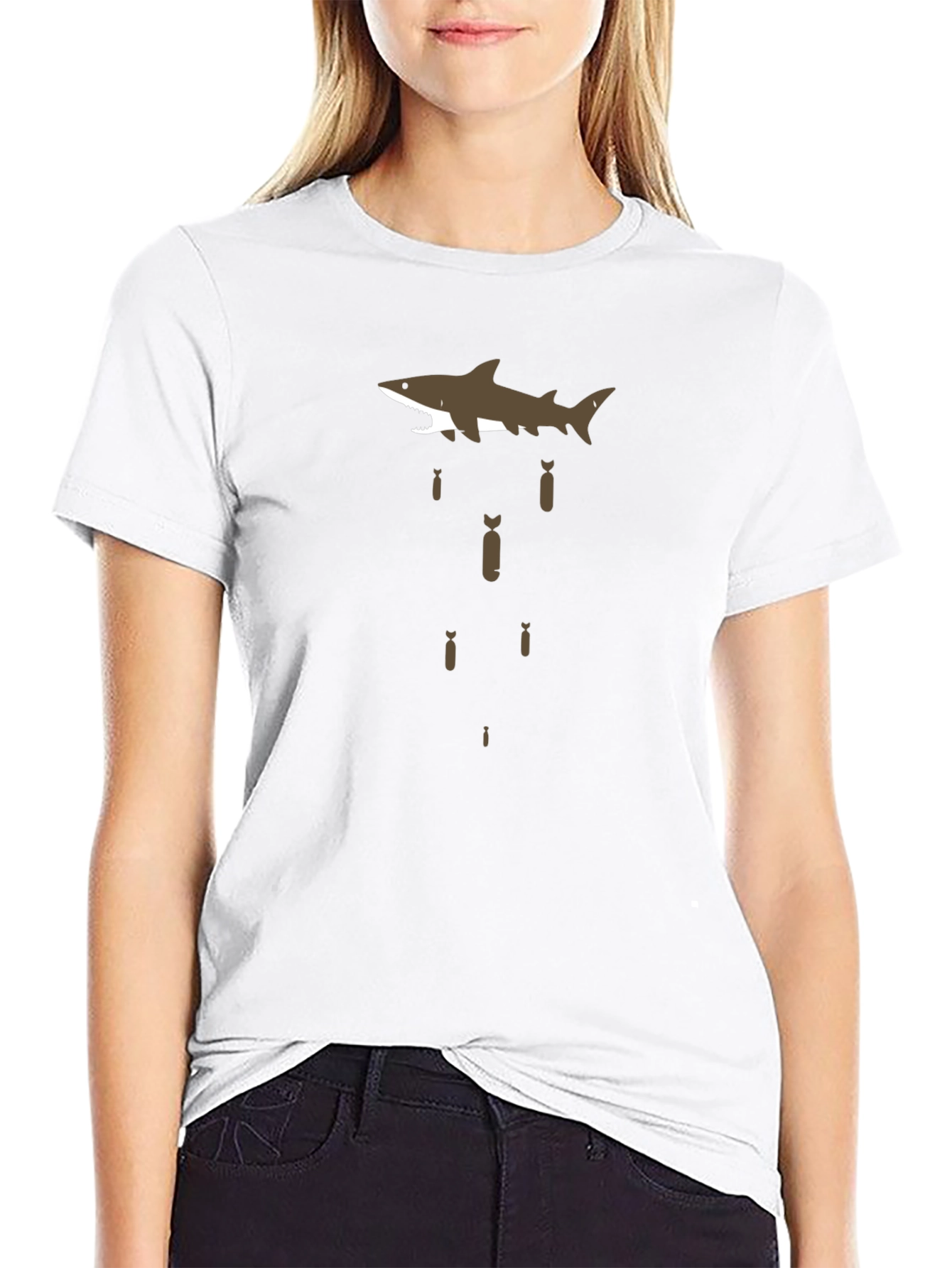 Shark Bombing Graphic Tee - Black Cotton T-Shirt