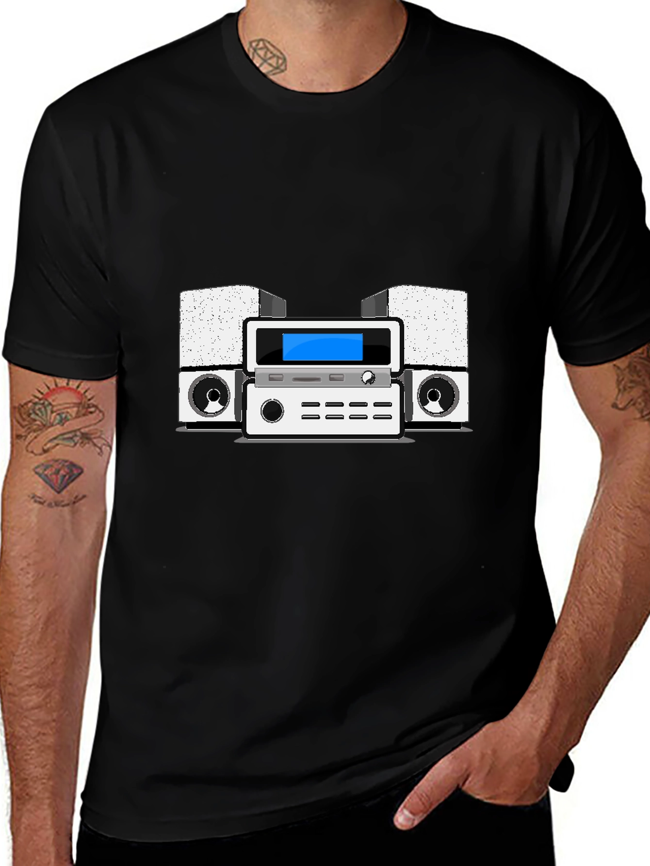 Retro Stereo System Graphic Tee - Black