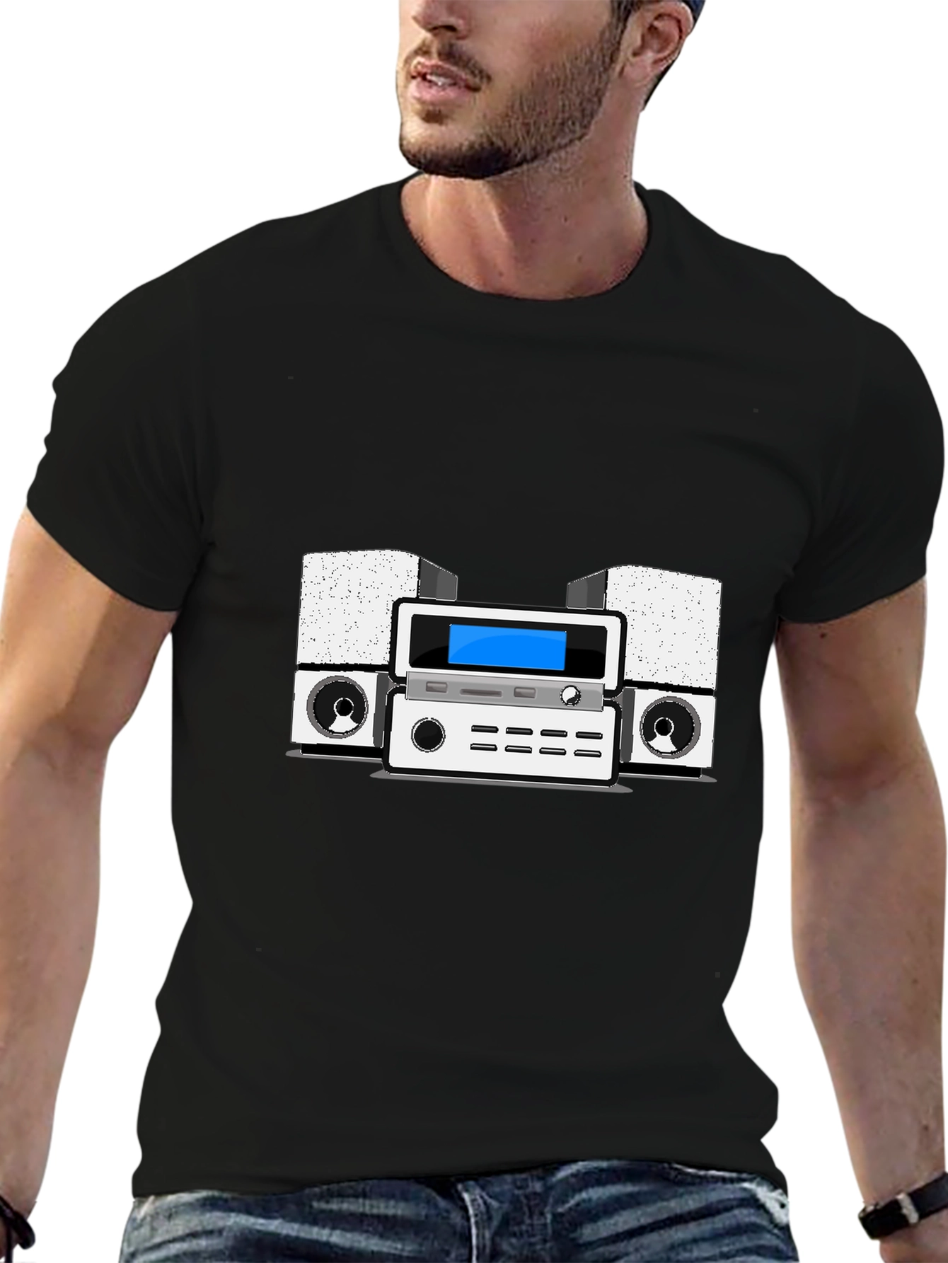 Retro Stereo System Graphic Tee - Black