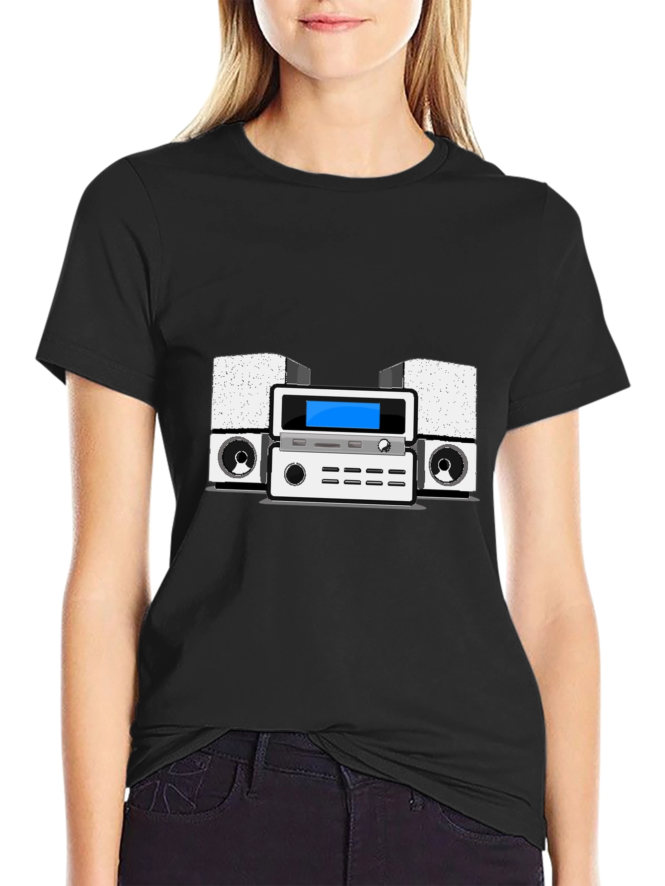 Retro Stereo System Graphic Tee - Black
