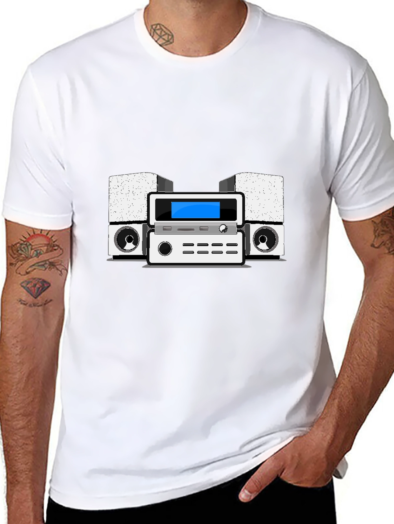 Retro Stereo System Graphic Tee - Black
