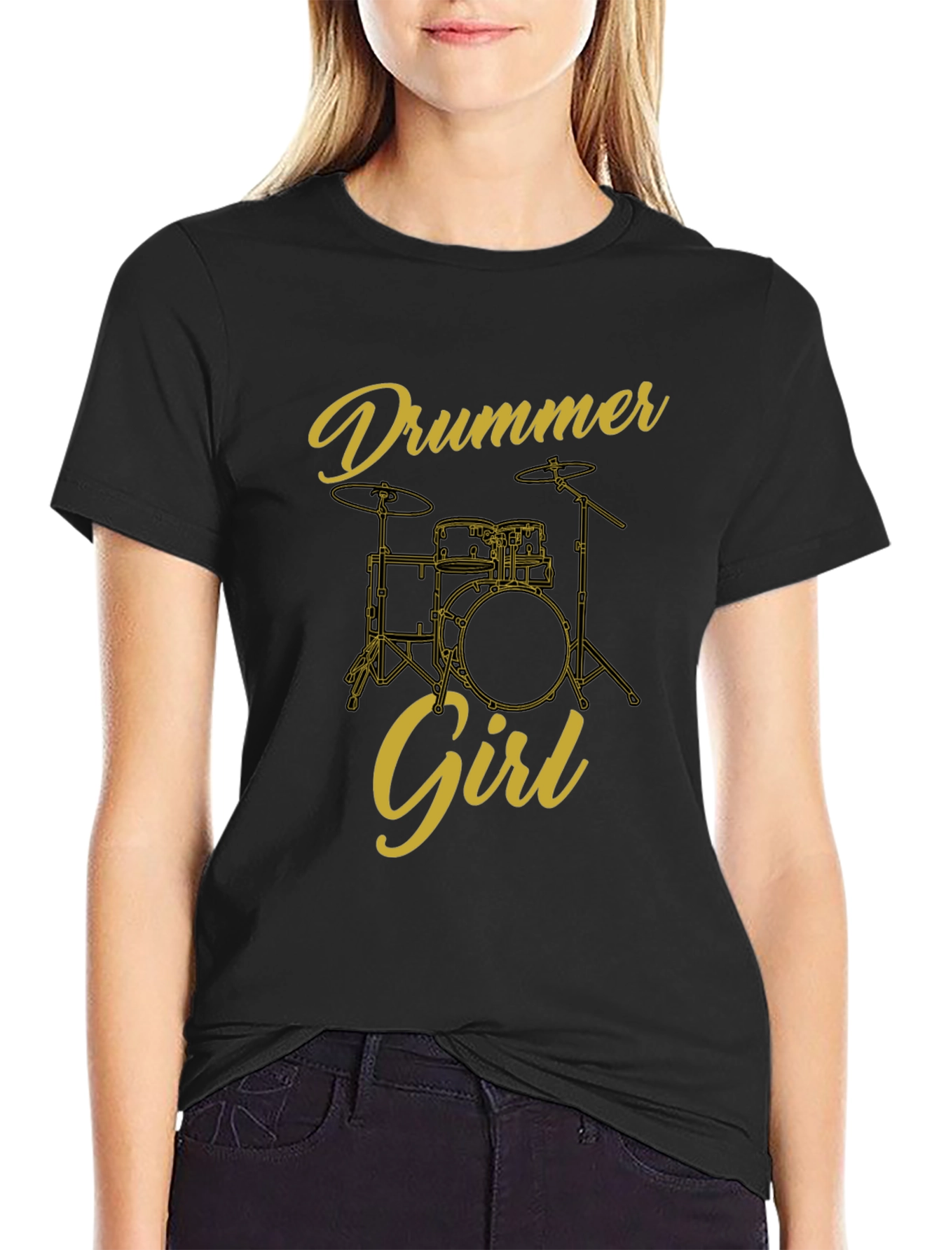 Drummer Girl Black T-Shirt - Music Lover Tee