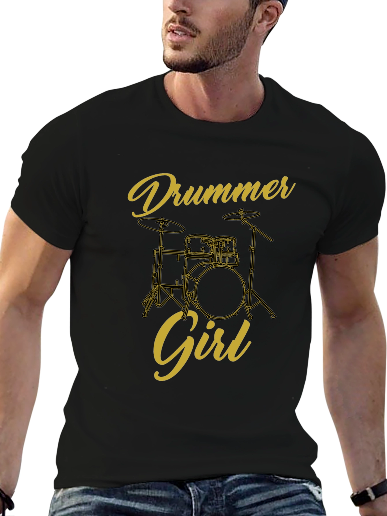 Drummer Girl Black T-Shirt - Music Lover Tee