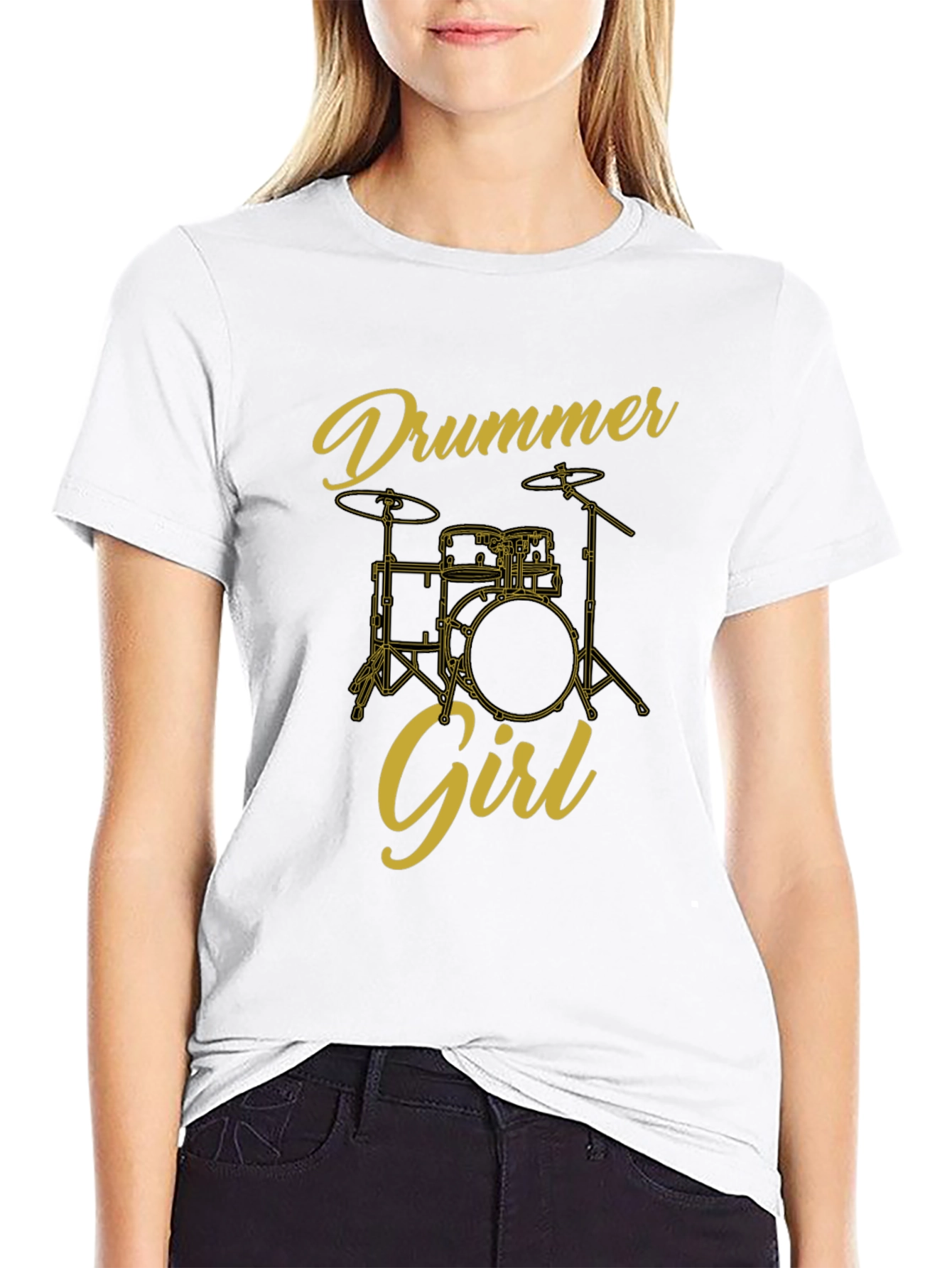 Drummer Girl Black T-Shirt - Music Lover Tee