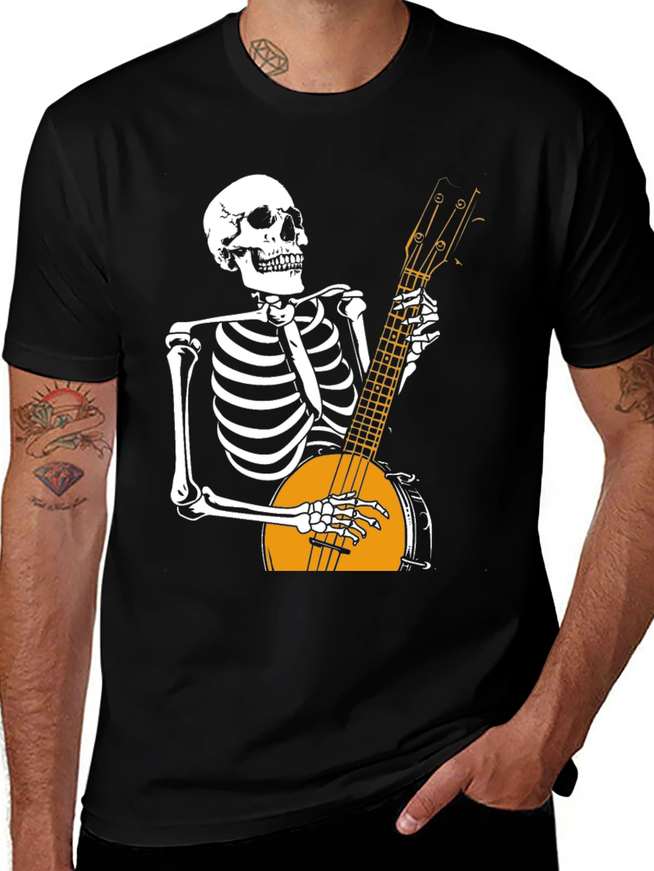 Skeleton Banjo Player Graphic T-Shirt