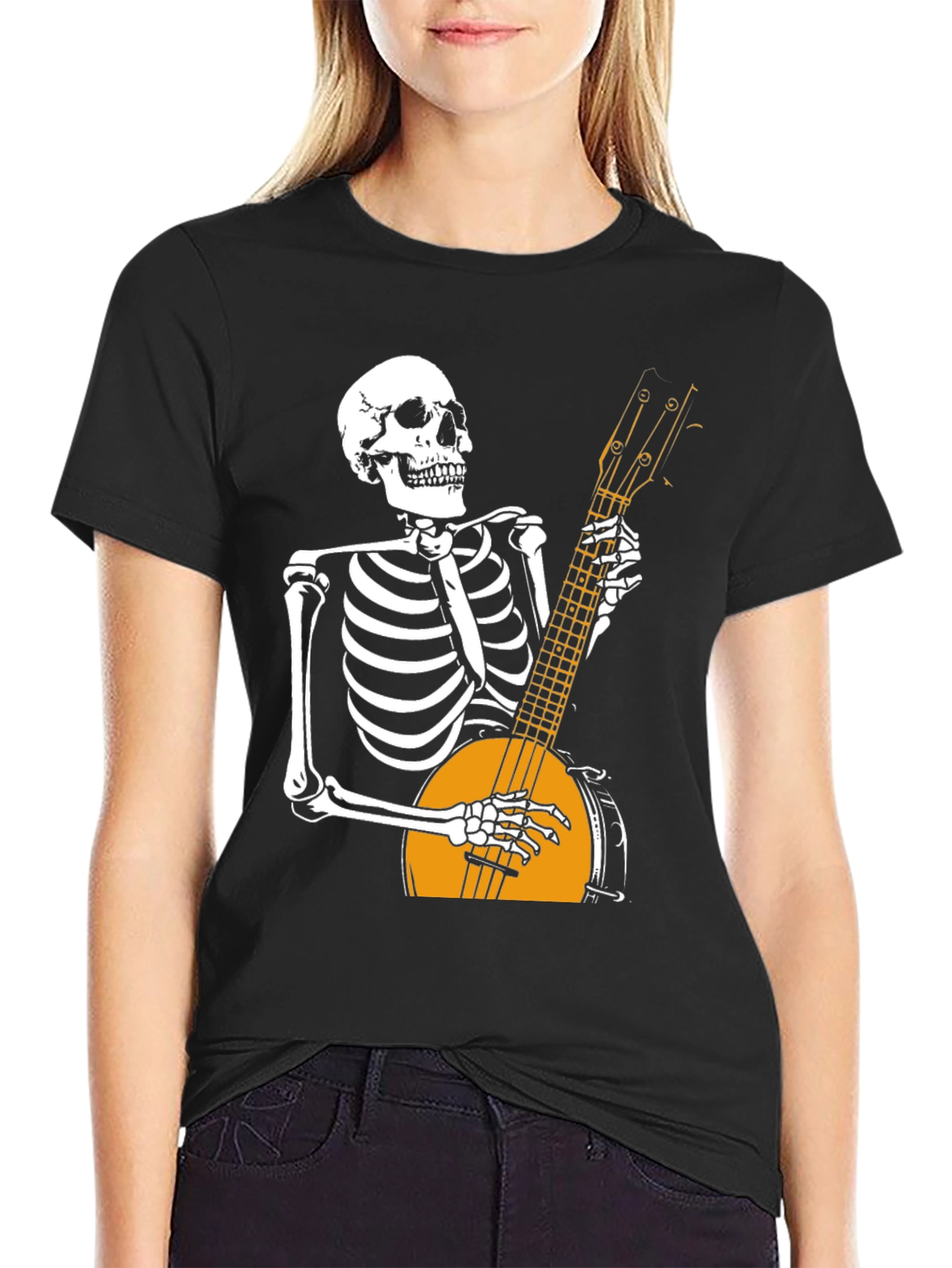 Skeleton Banjo Player Graphic T-Shirt