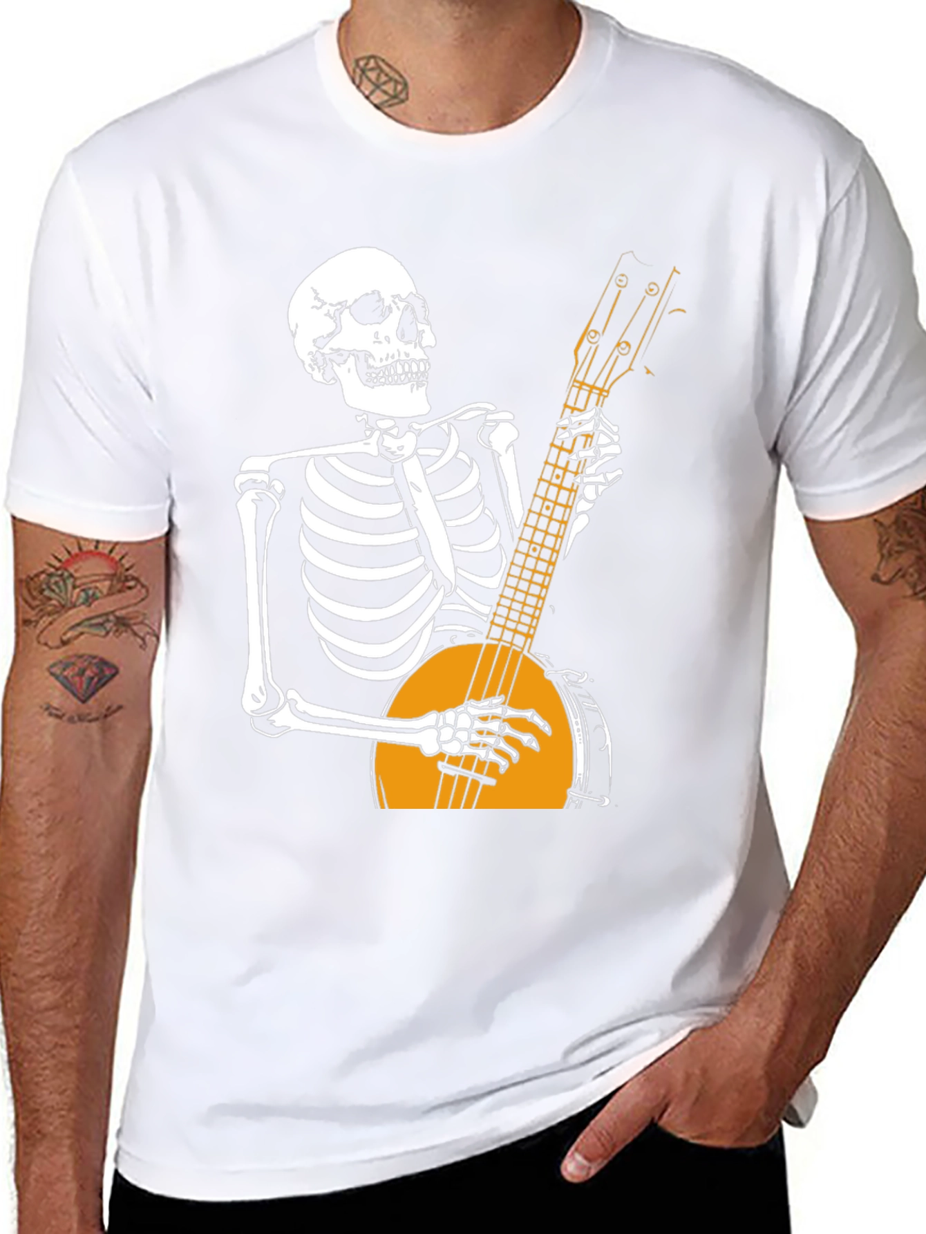 Skeleton Banjo Player Graphic T-Shirt
