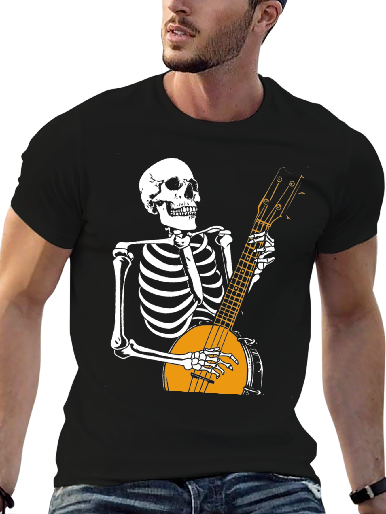 Skeleton Banjo Player Graphic T-Shirt