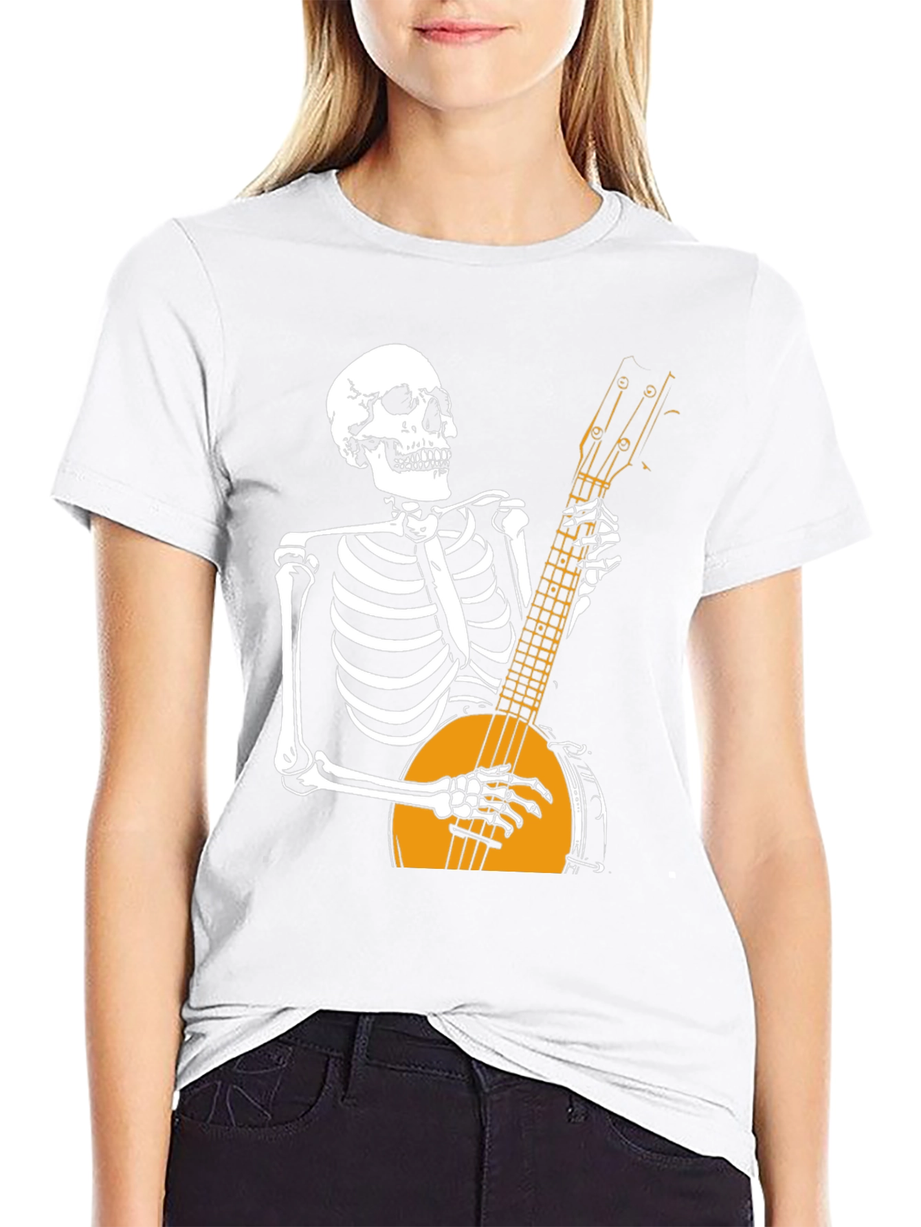 Skeleton Banjo Player Graphic T-Shirt