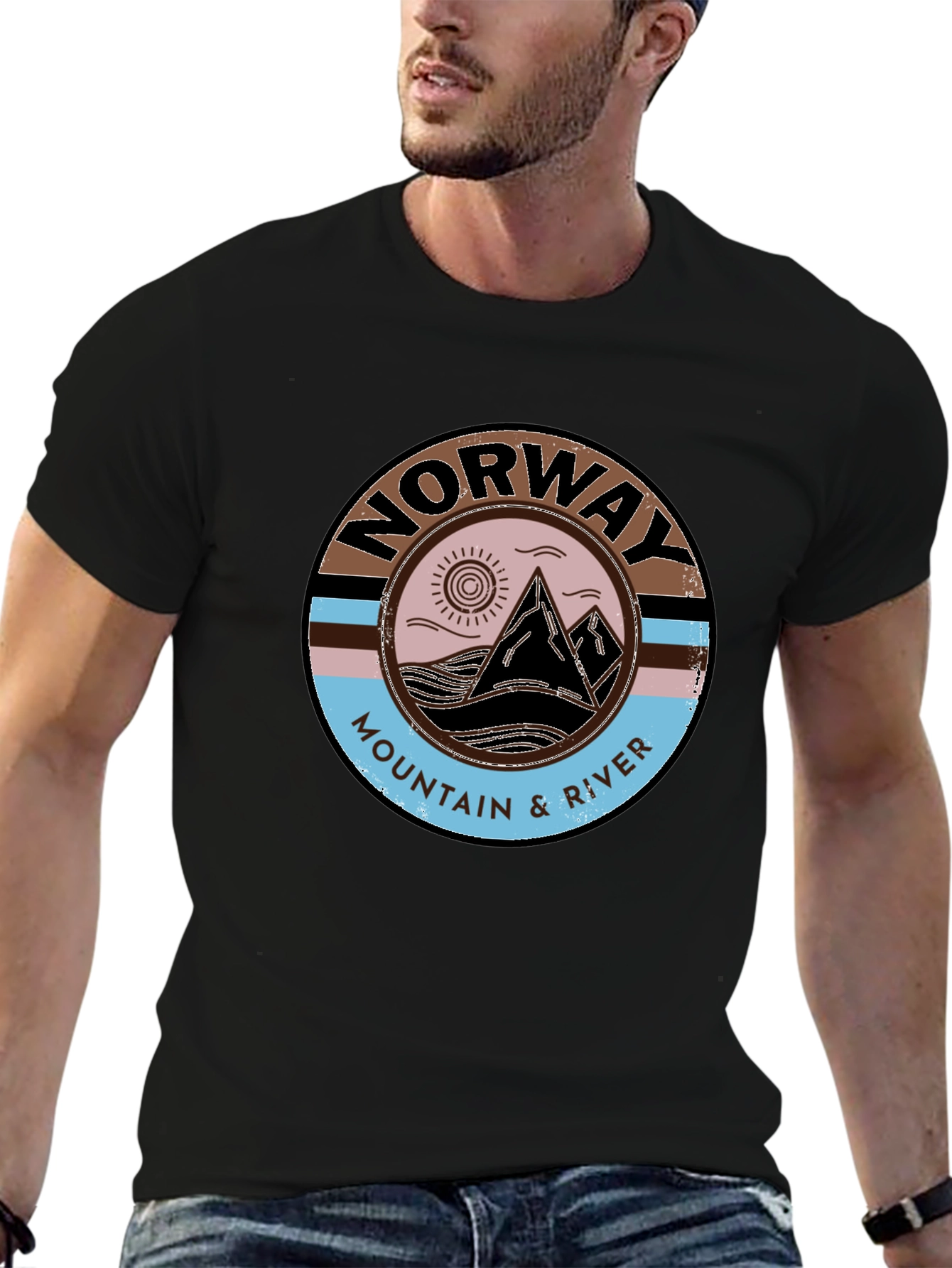 Norway Mountain & River Graphic Tee - Black