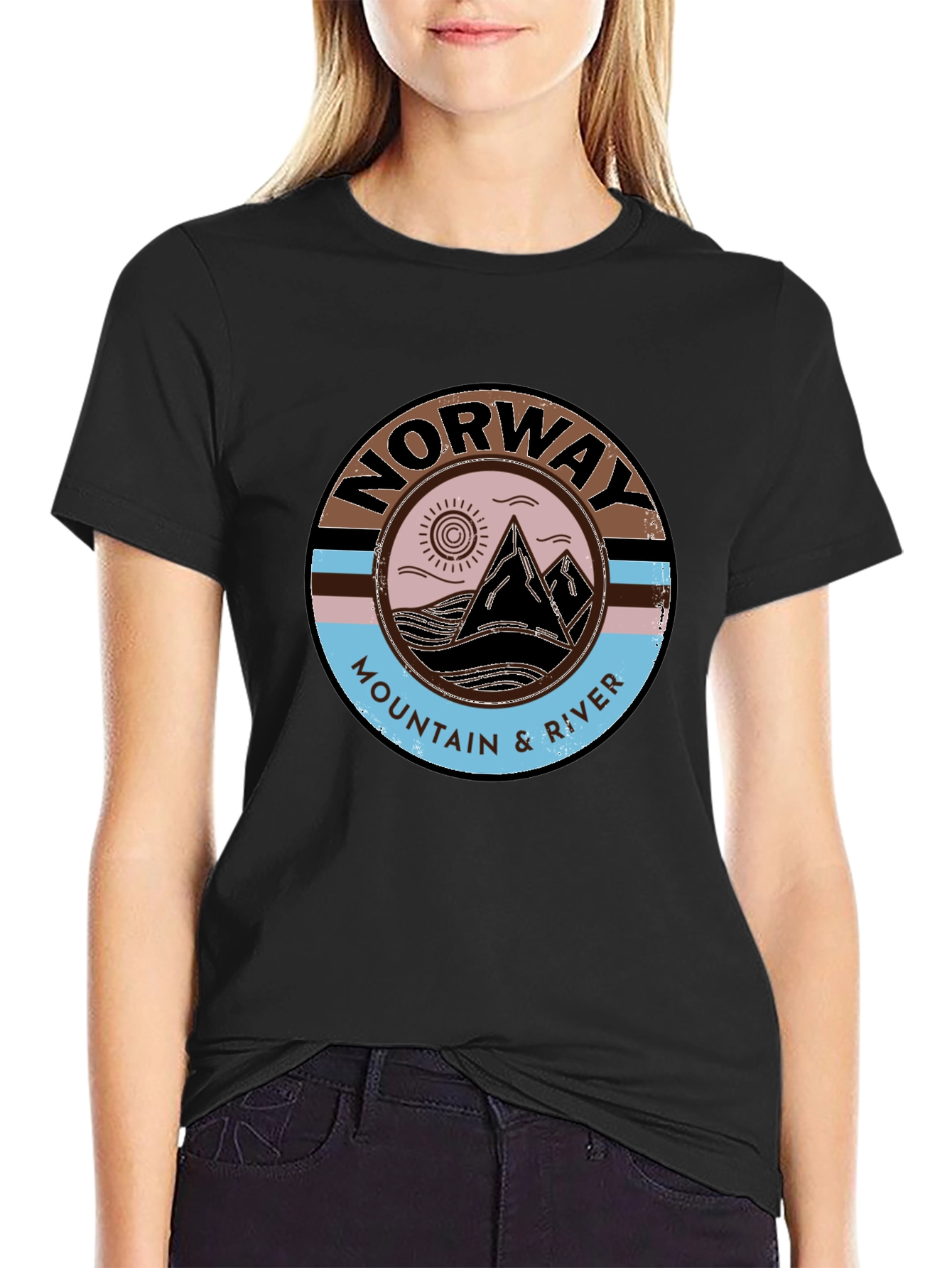 Norway Mountain & River Graphic Tee - Black
