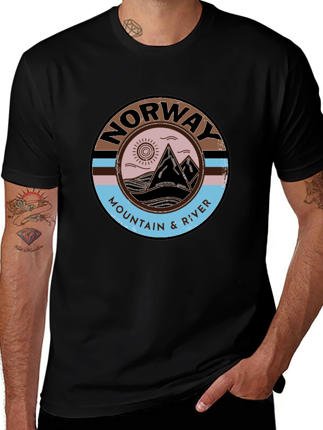 Norway Mountain & River Graphic Tee - Black
