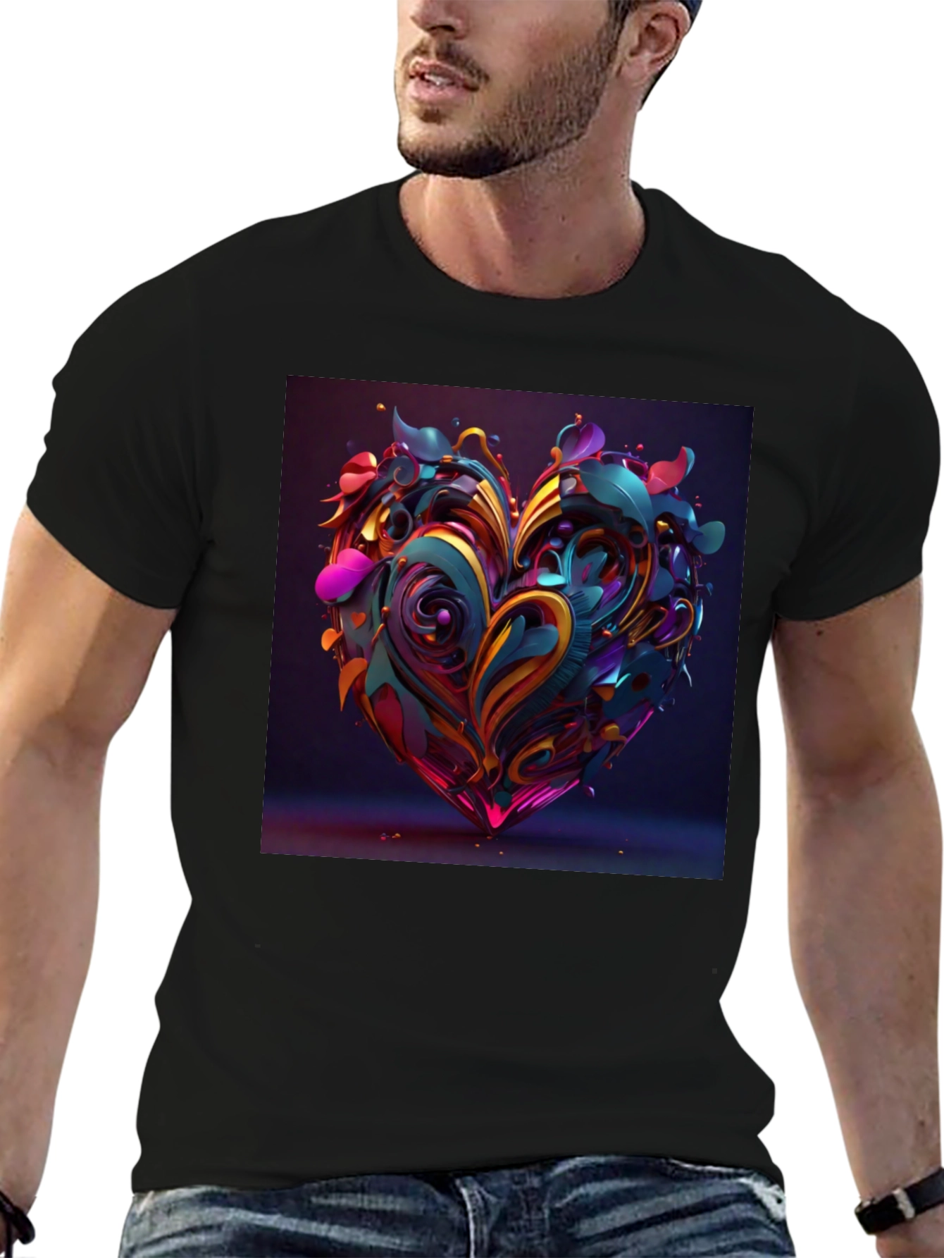 Abstract Heart Graphic Tee - Stylish Mens Black T-Shirt
