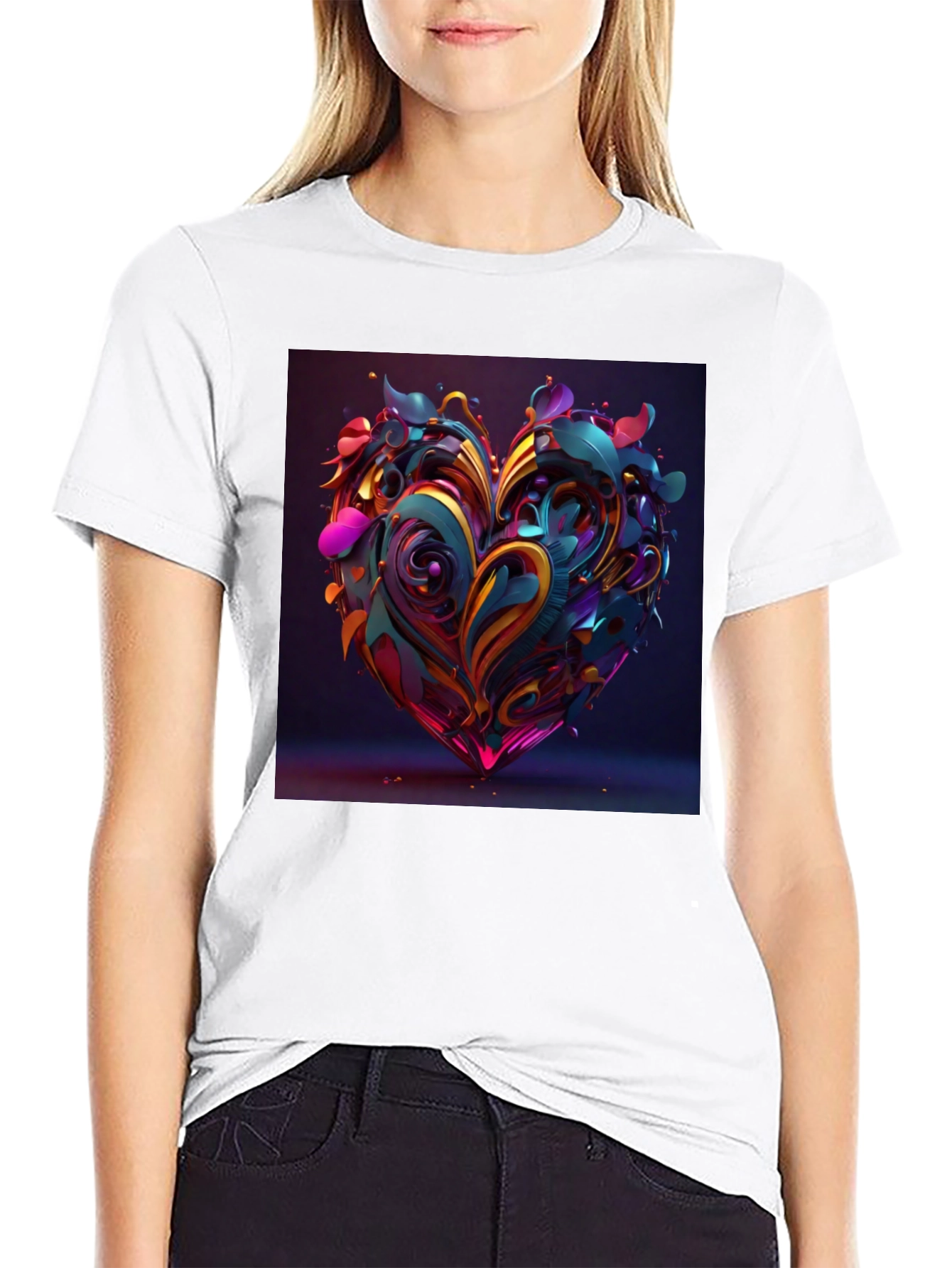 Abstract Heart Graphic Tee - Stylish Mens Black T-Shirt