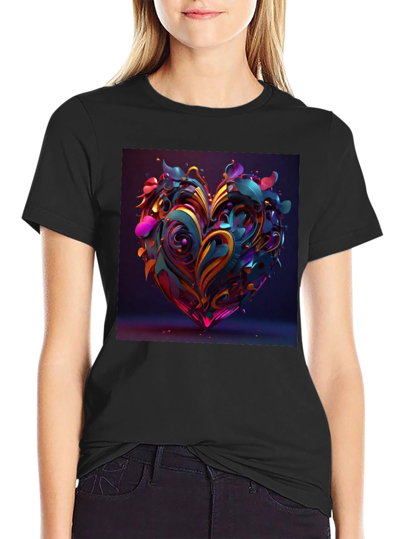Abstract Heart Graphic Tee - Stylish Mens Black T-Shirt