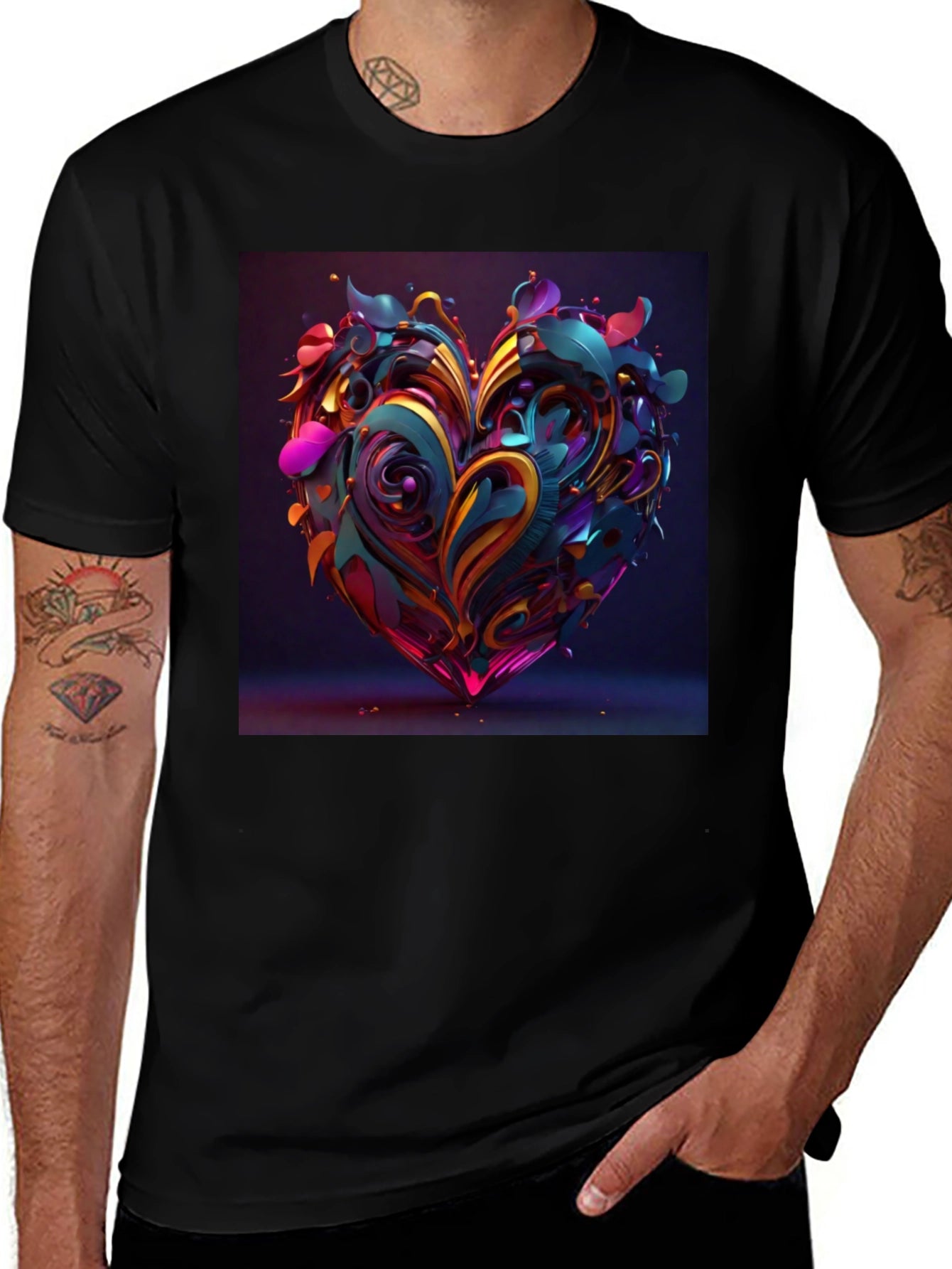Abstract Heart Graphic Tee - Stylish Mens Black T-Shirt