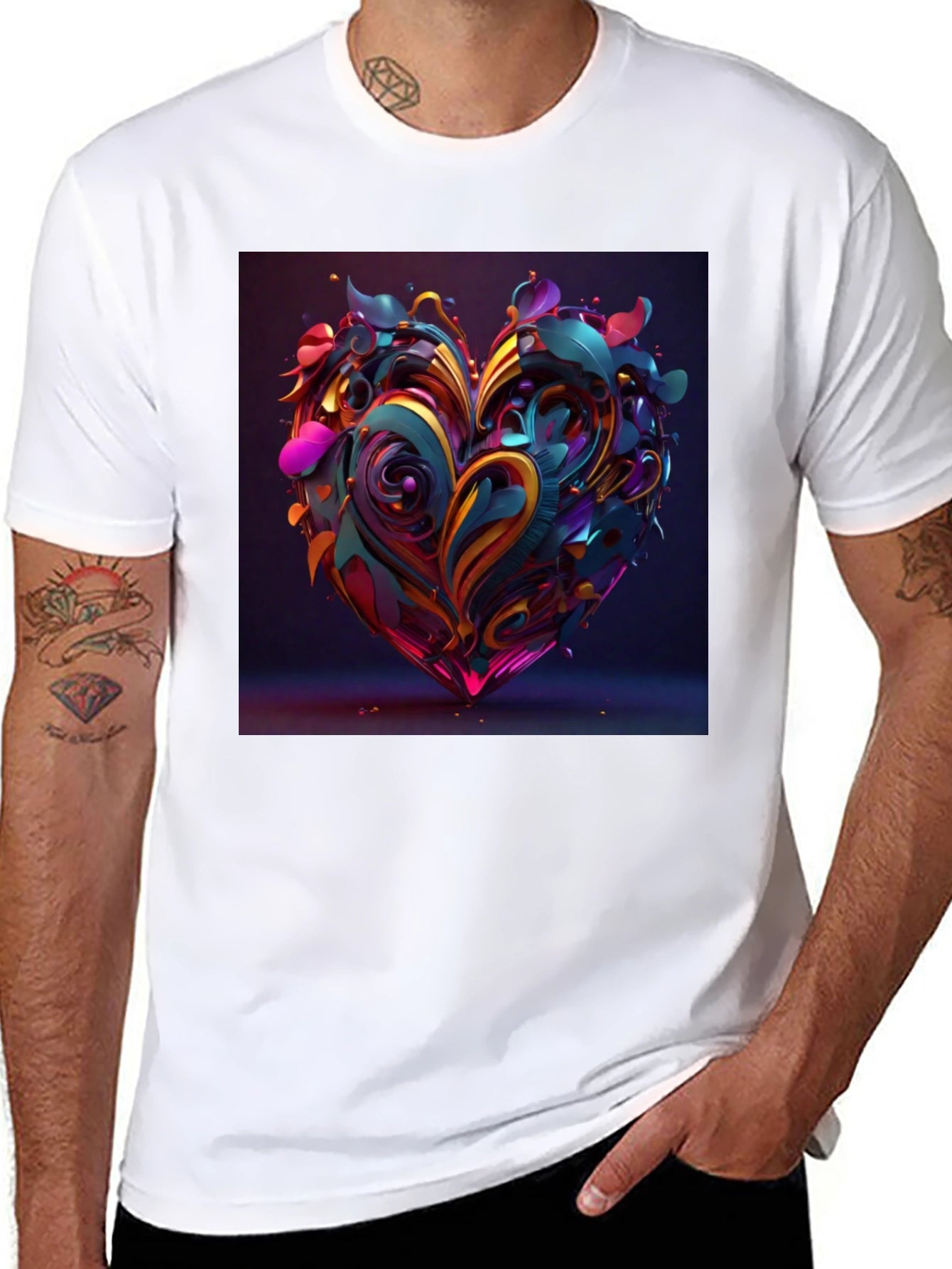 Abstract Heart Graphic Tee - Stylish Mens Black T-Shirt