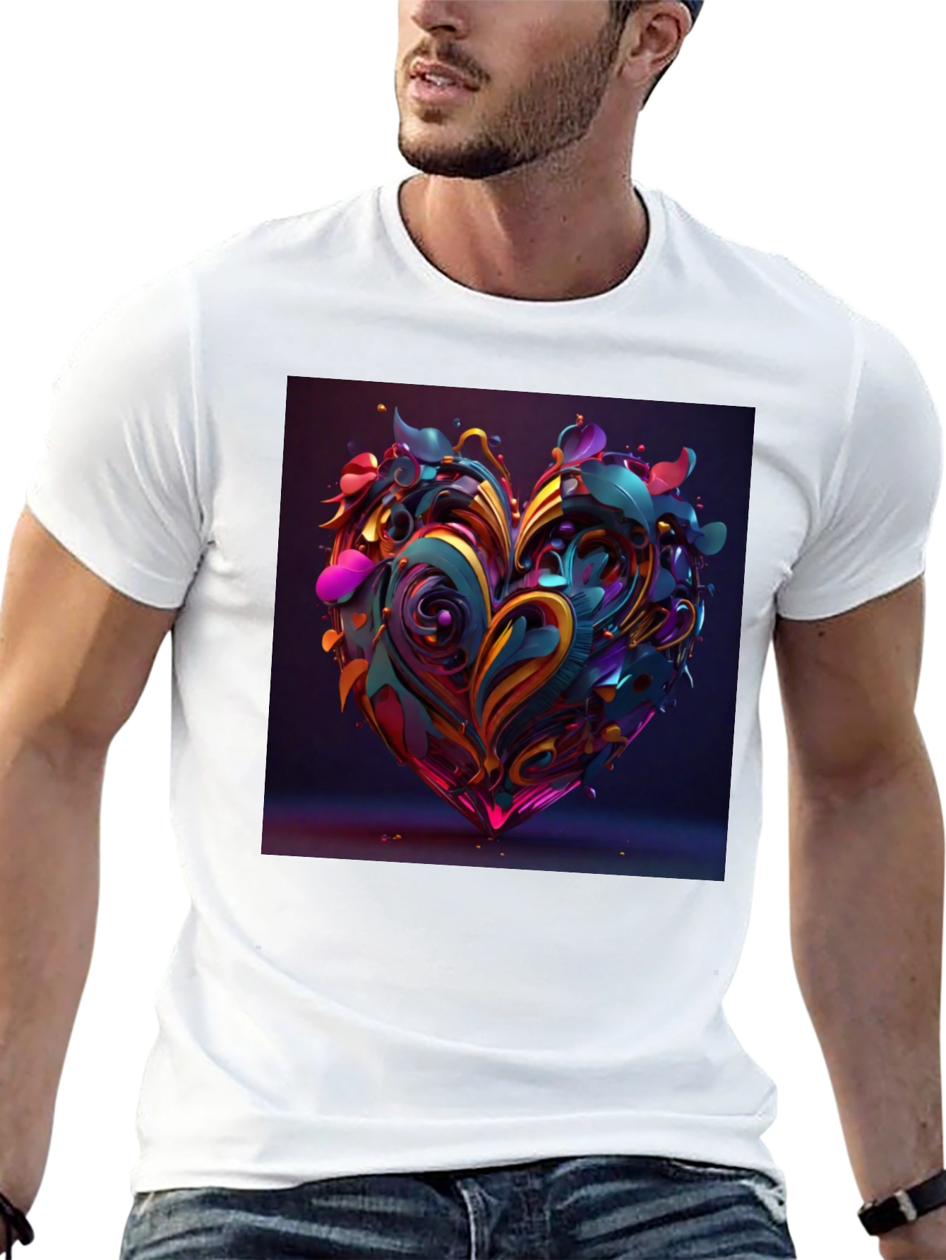 Abstract Heart Graphic Tee - Stylish Mens Black T-Shirt