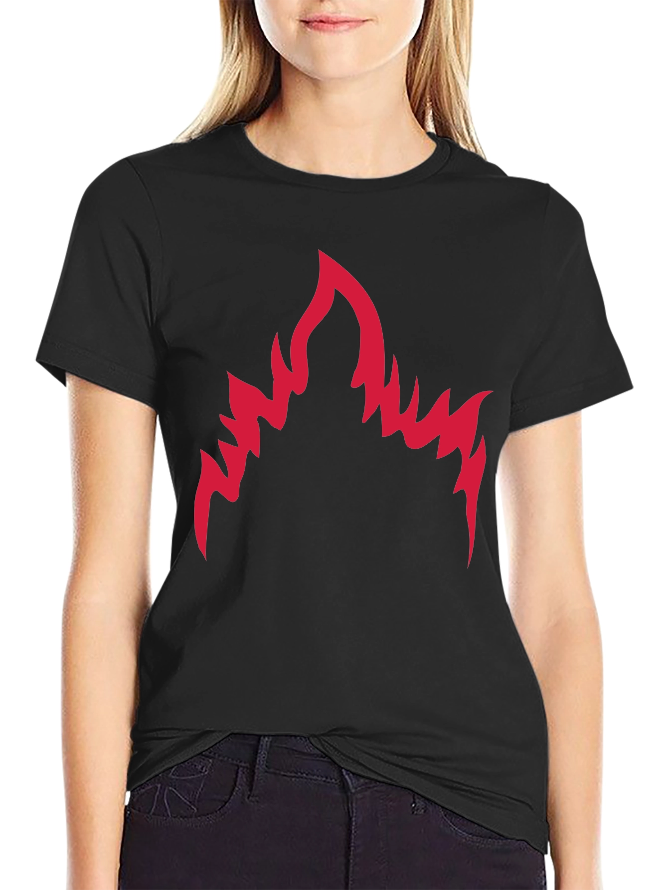 Mens Black T-Shirt with Red Flame Graphic