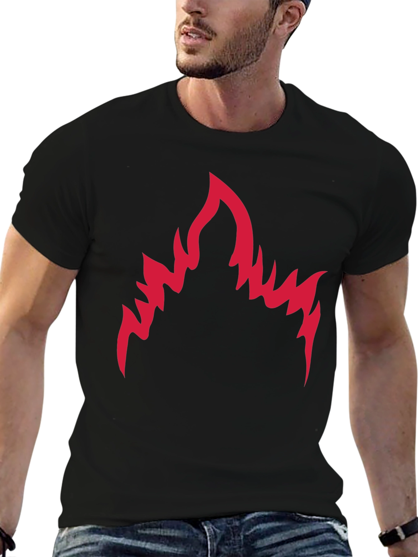 Mens Black T-Shirt with Red Flame Graphic