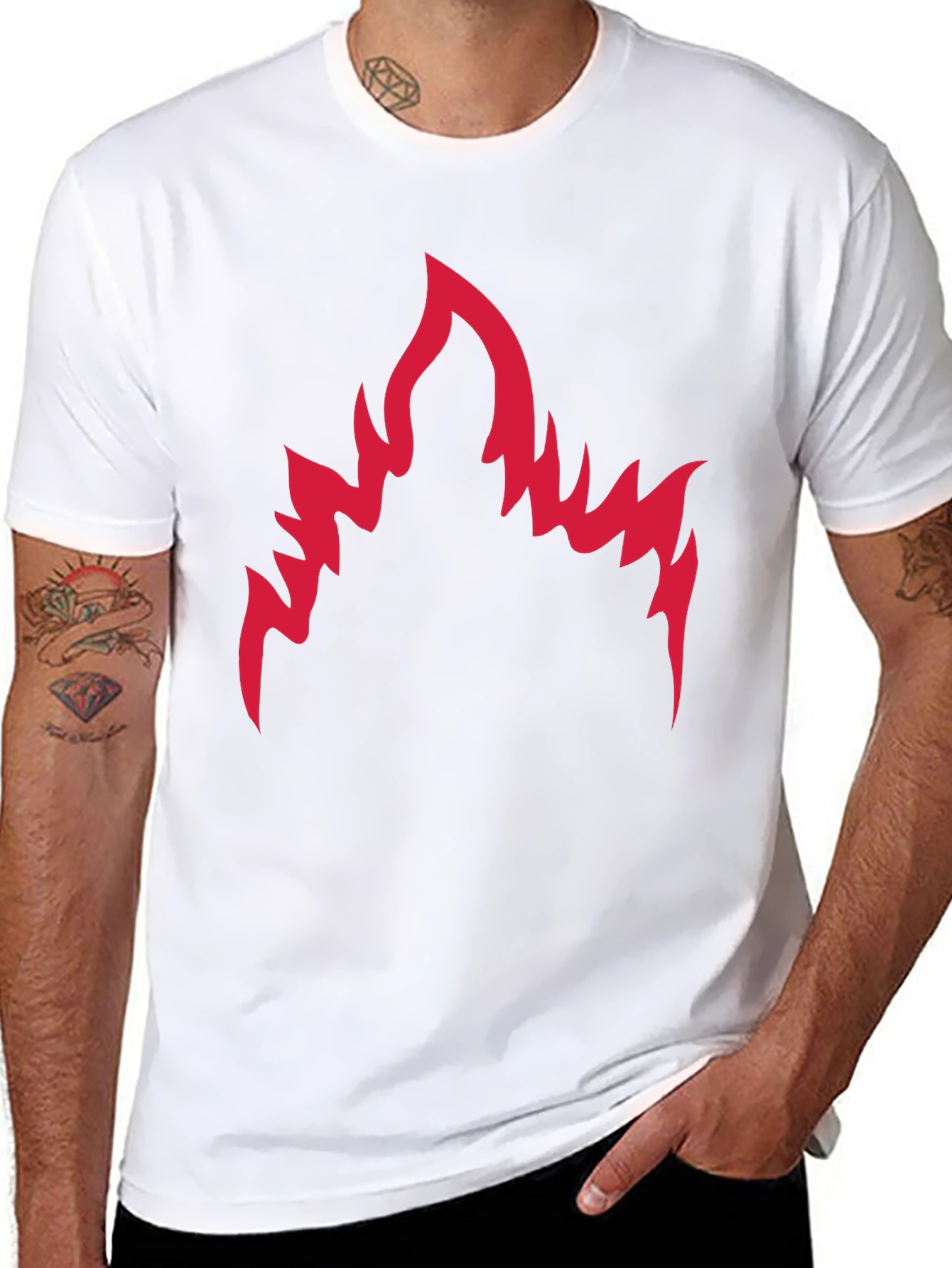 Mens Black T-Shirt with Red Flame Graphic