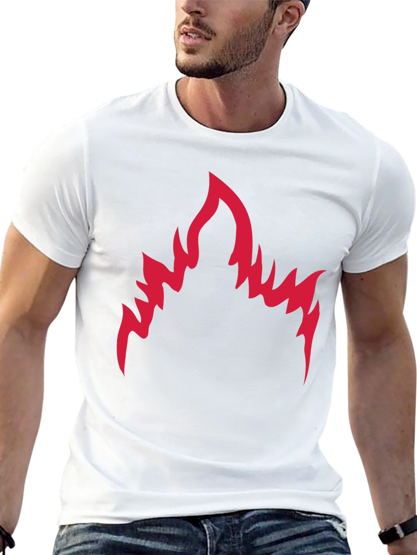 Mens Black T-Shirt with Red Flame Graphic