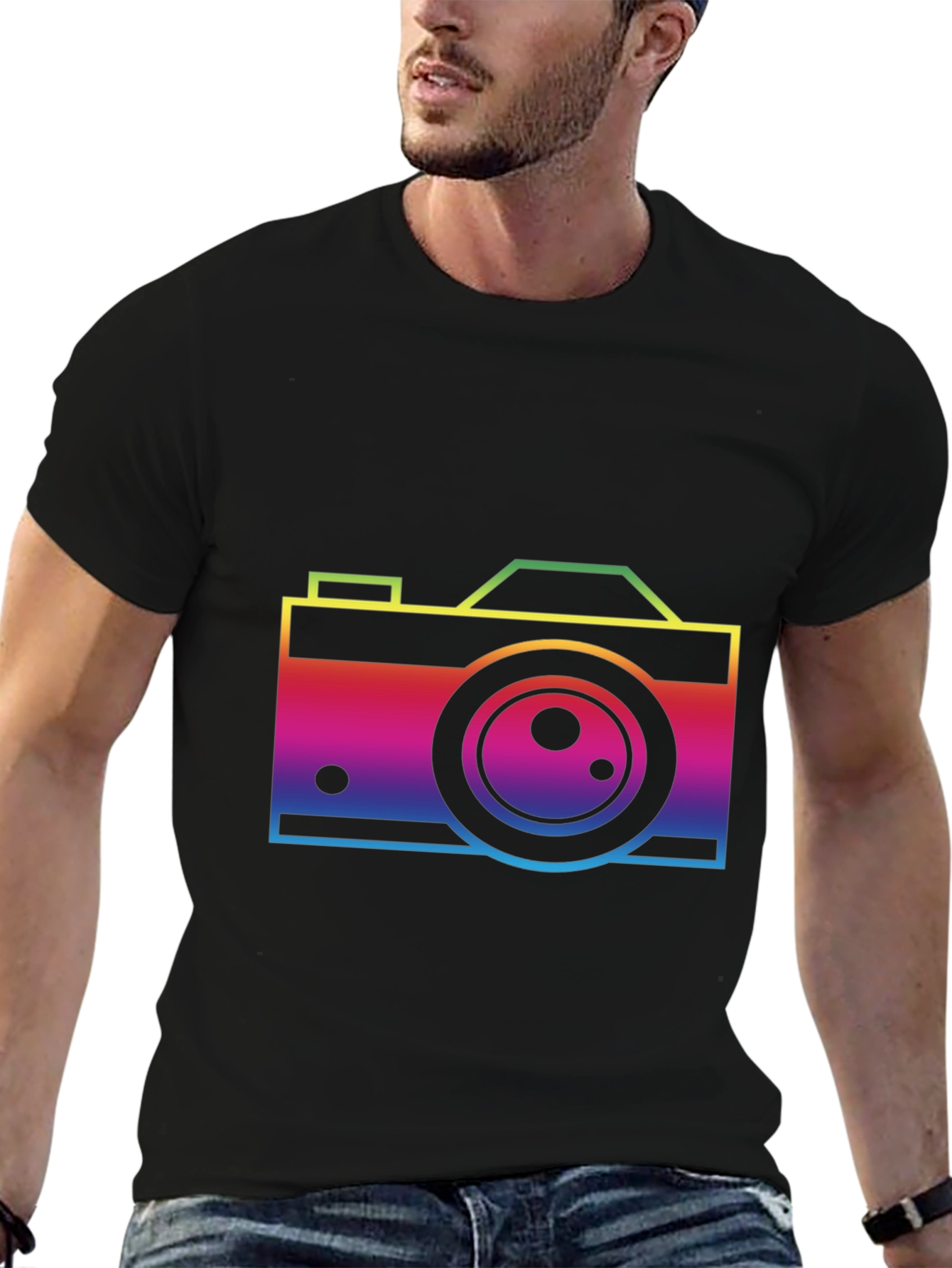 Rainbow Camera Graphic T-Shirt - Black Cotton Tee